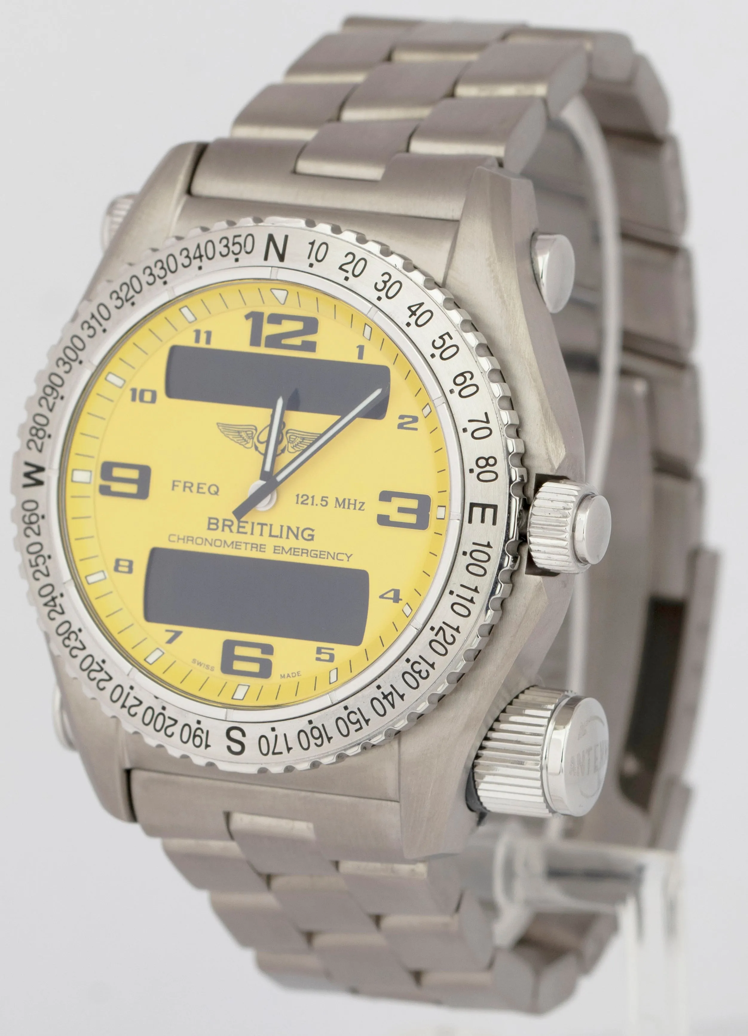MINT Breitling Emergency Chronograph YELLOW Titanium 43mm E76321 Watch BOX