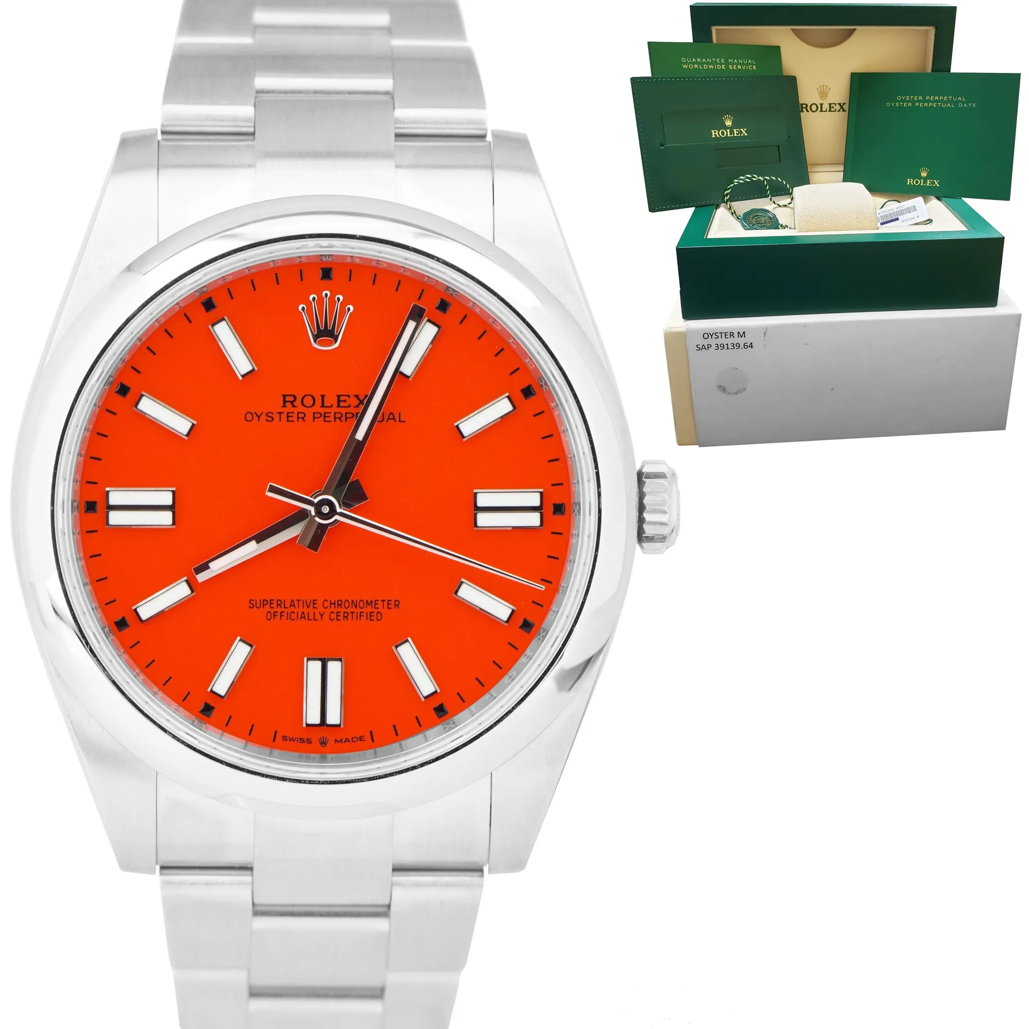 MINT NOV. 2020 Rolex Oyster Perpetual 41mm CORAL RED Oyster Steel Watch 124300
