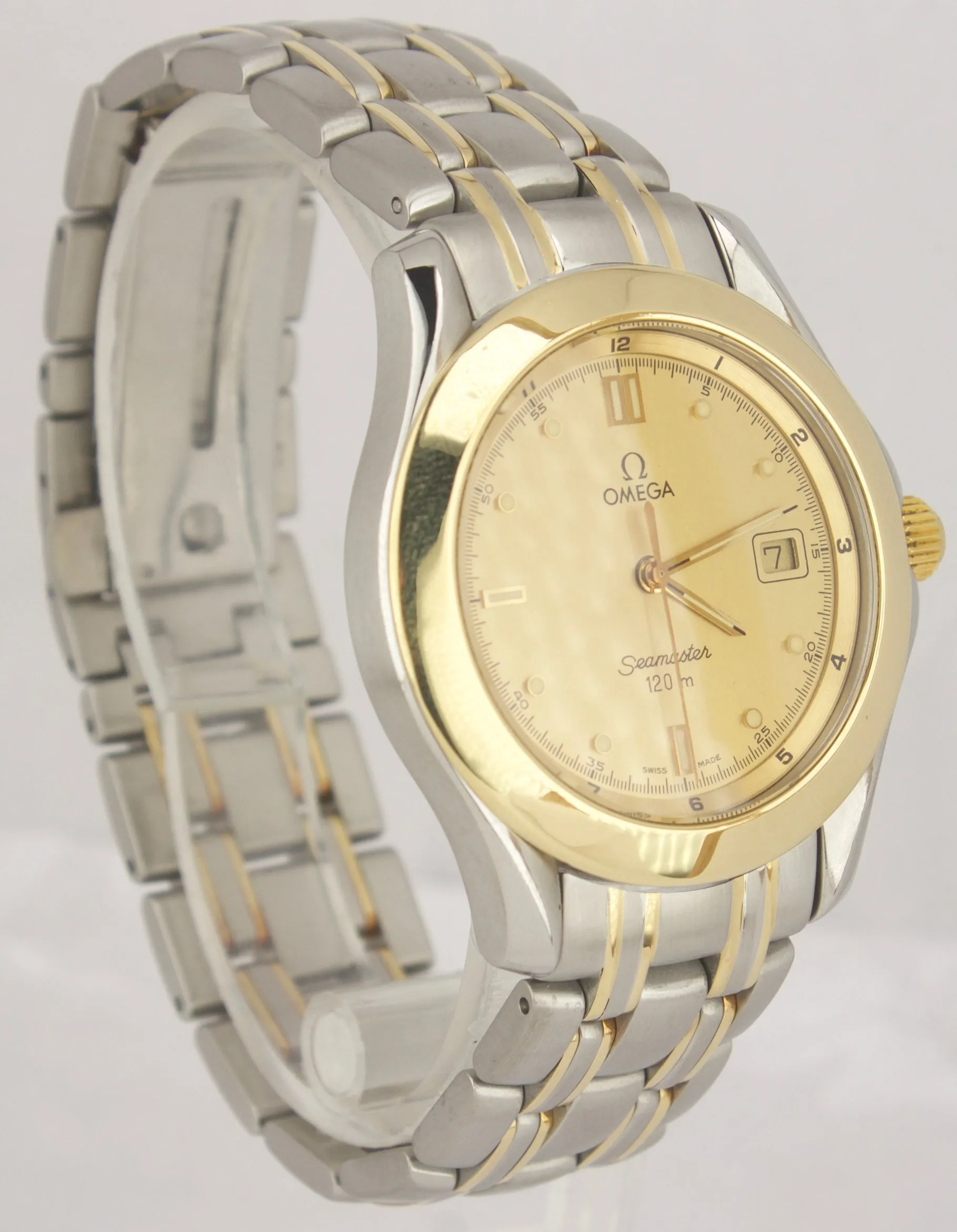 Mint Omega Seamaster 120 Midsize 36mm Two-Tone Gold Steel Quartz Watch 196.1501