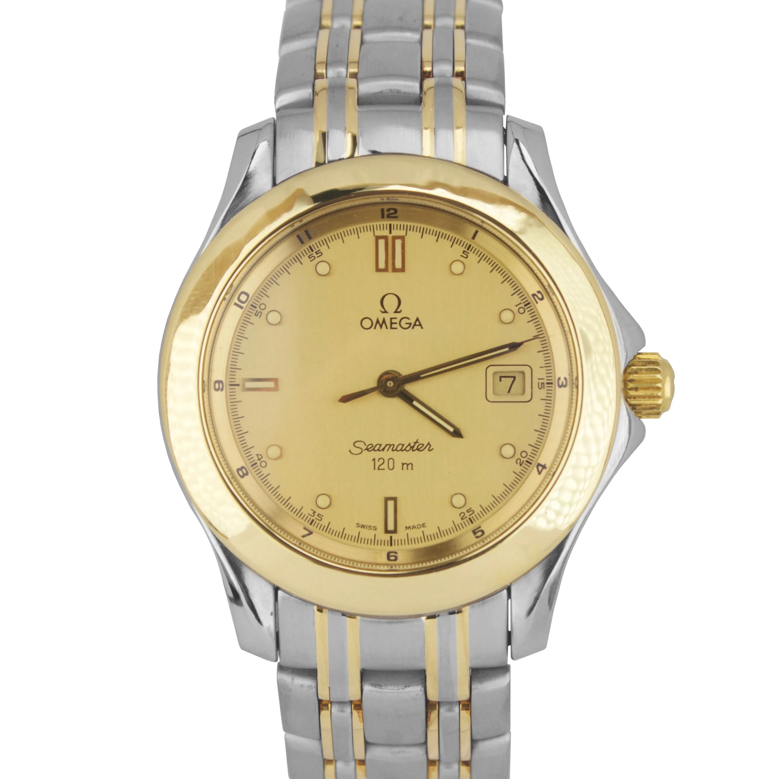 Mint Omega Seamaster 120 Midsize 36mm Two-Tone Gold Steel Quartz Watch 196.1501