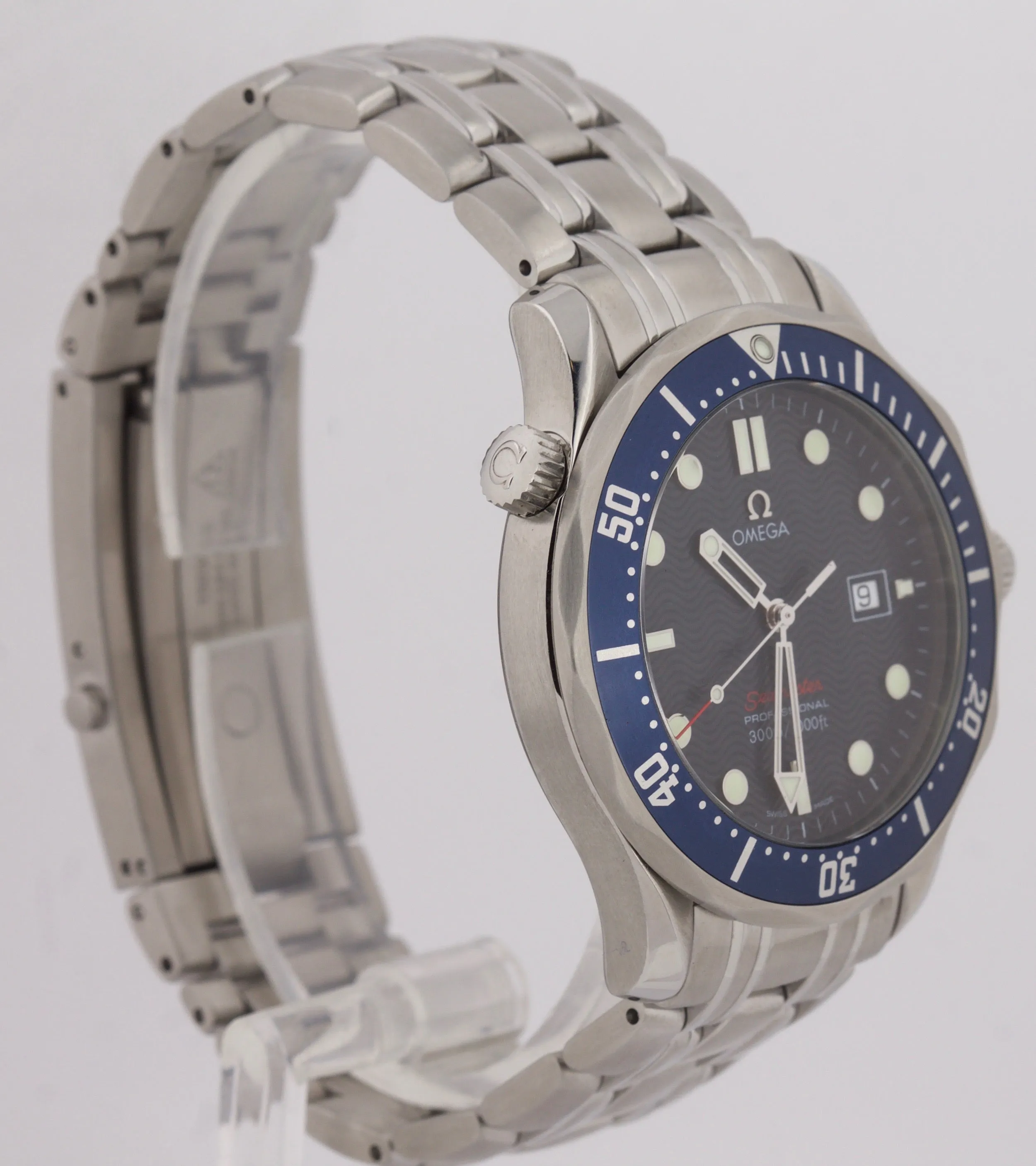 MINT Omega Seamaster Professional 300M Blue Red Wave Quartz 41mm 2221.80 Watch