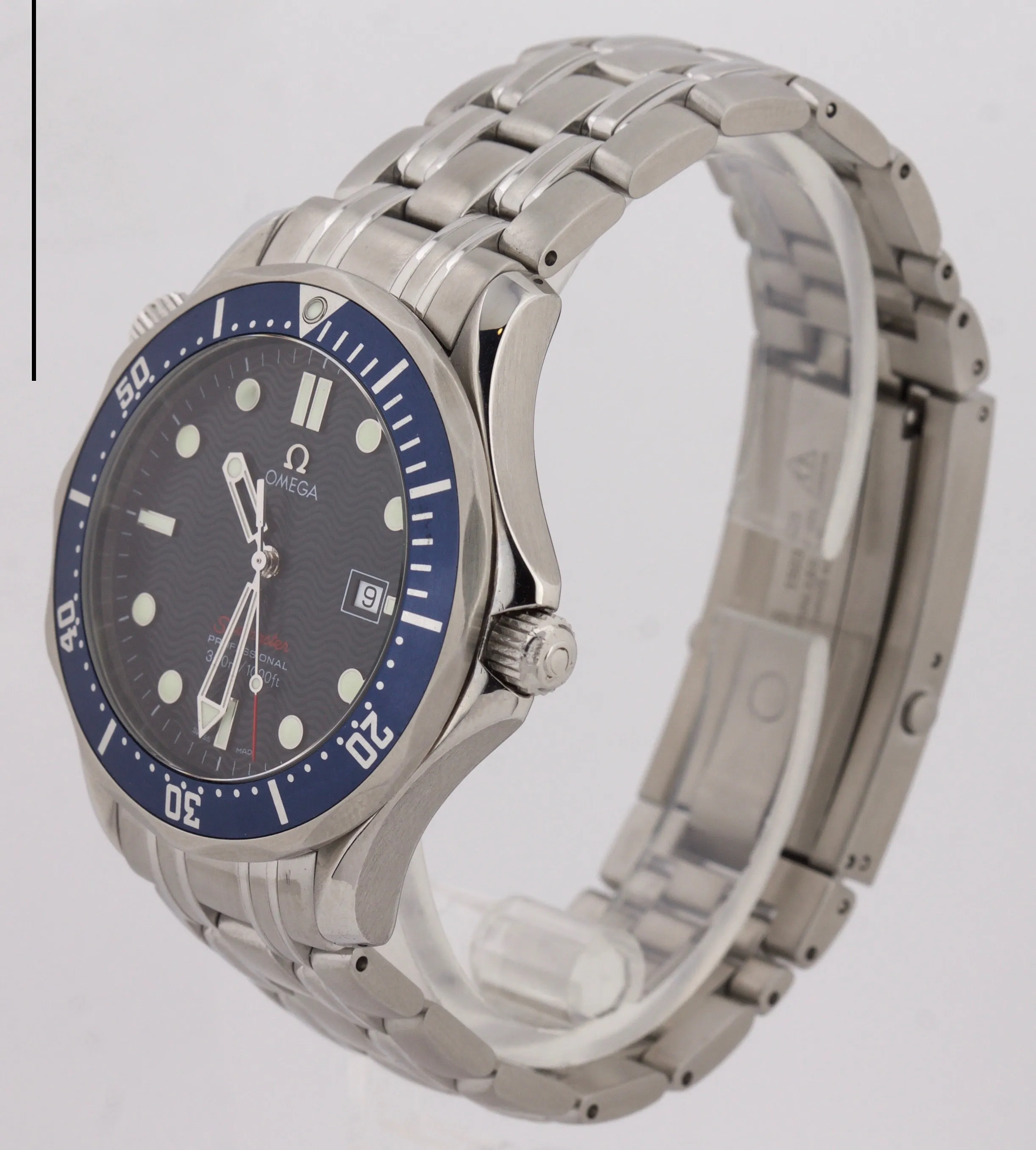 MINT Omega Seamaster Professional 300M Blue Red Wave Quartz 41mm 2221.80 Watch