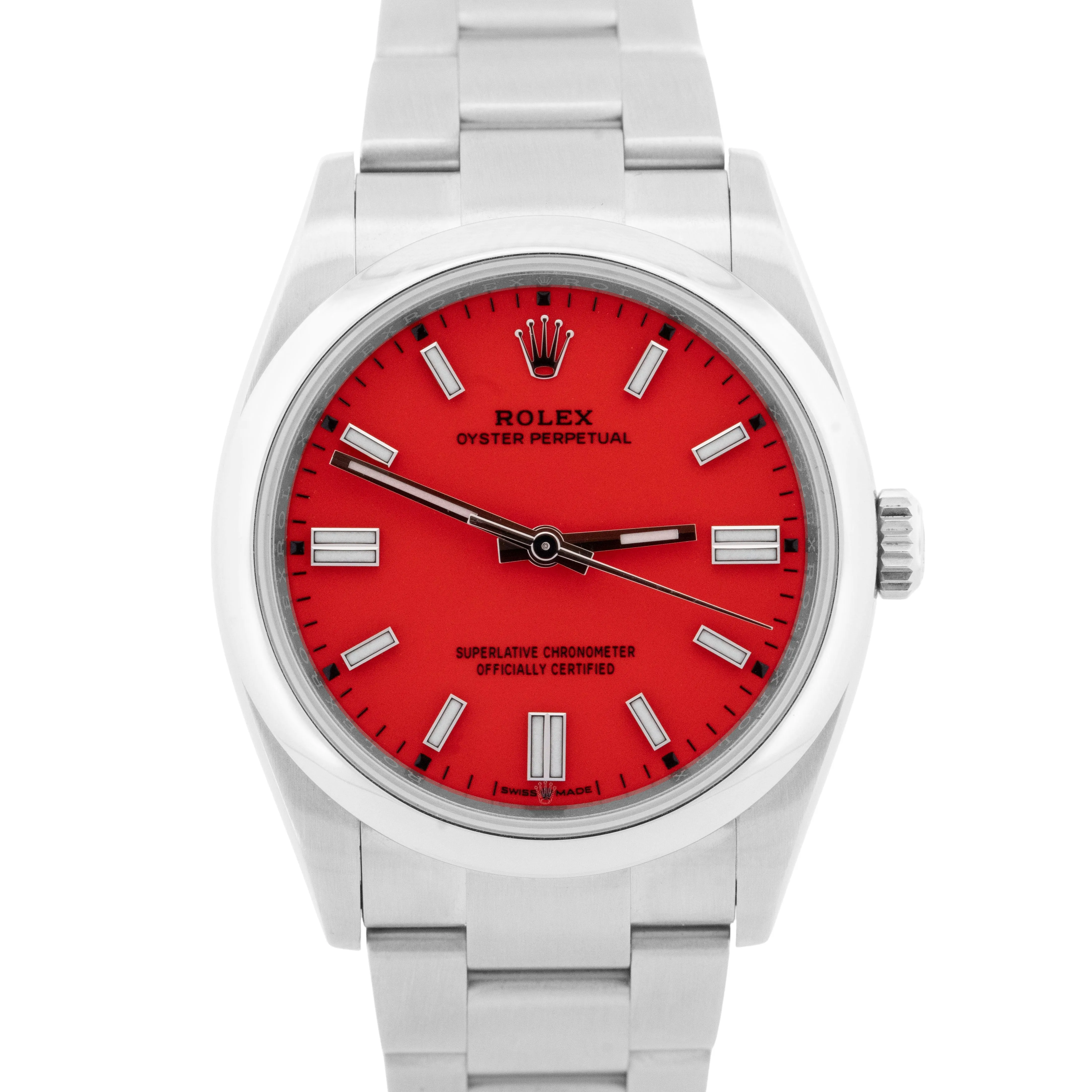 MINT PAPERS Rolex Oyster Perpetual CORAL RED 36mm Stainless Watch 126000 BOX