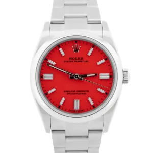 MINT PAPERS Rolex Oyster Perpetual CORAL RED 36mm Stainless Watch 126000 BOX