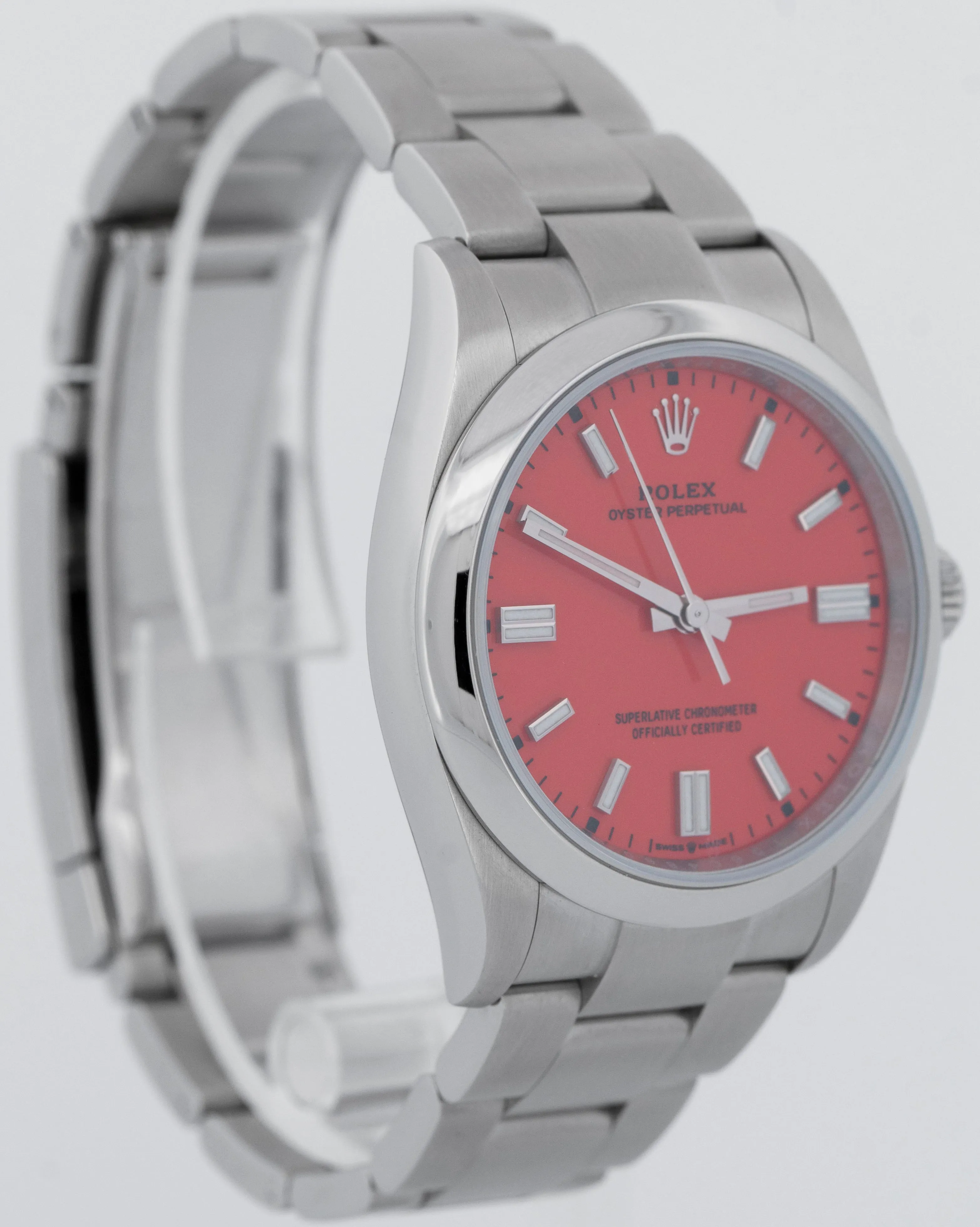 MINT PAPERS Rolex Oyster Perpetual CORAL RED 36mm Stainless Watch 126000 BOX