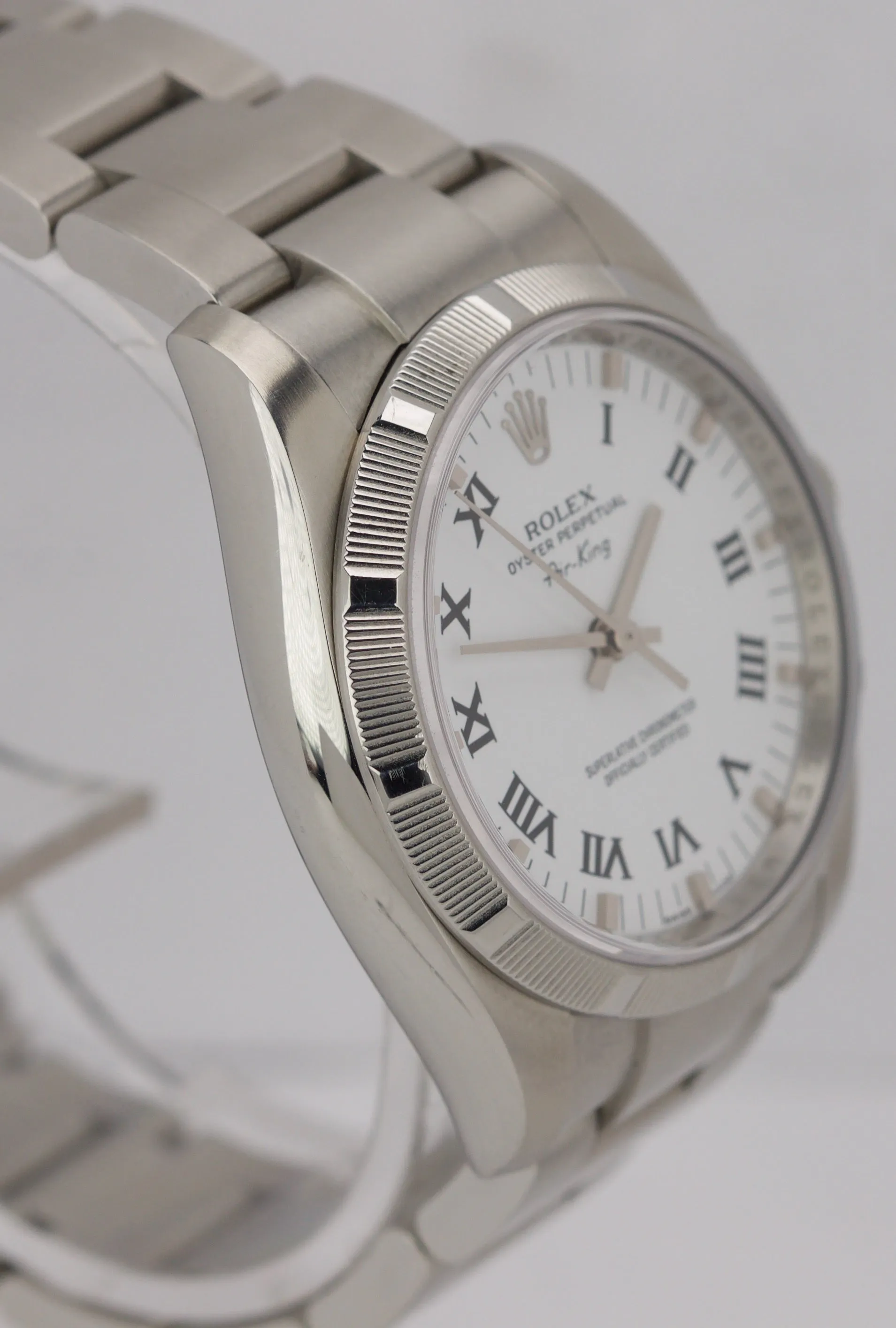 MINT Rolex Air-King Oyster Perpetual Steel White Roman 114210 34mm Watch 114200