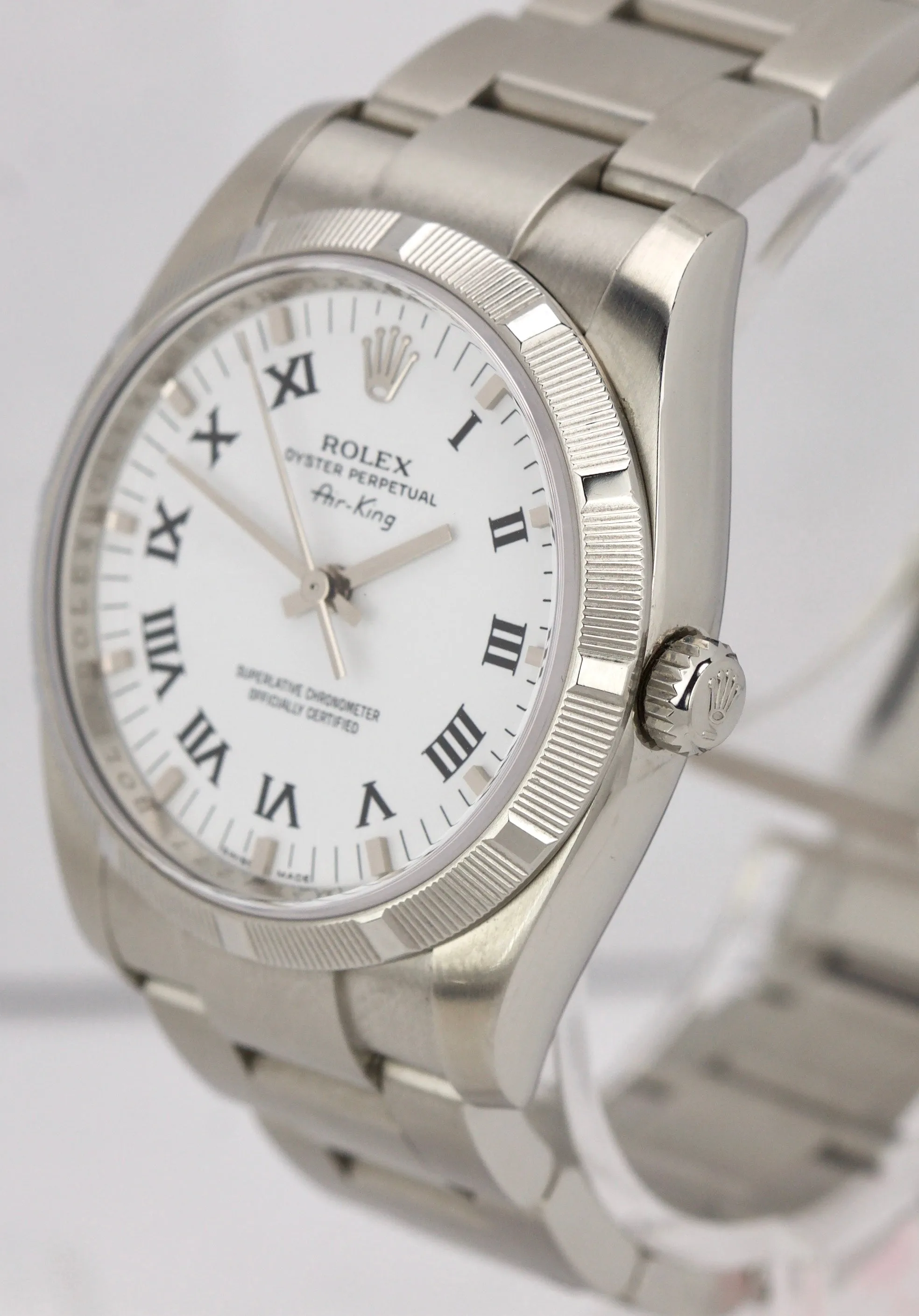 MINT Rolex Air-King Oyster Perpetual Steel White Roman 114210 34mm Watch 114200