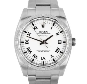 MINT Rolex Air-King Oyster Perpetual Steel White Roman 114210 34mm Watch 114200