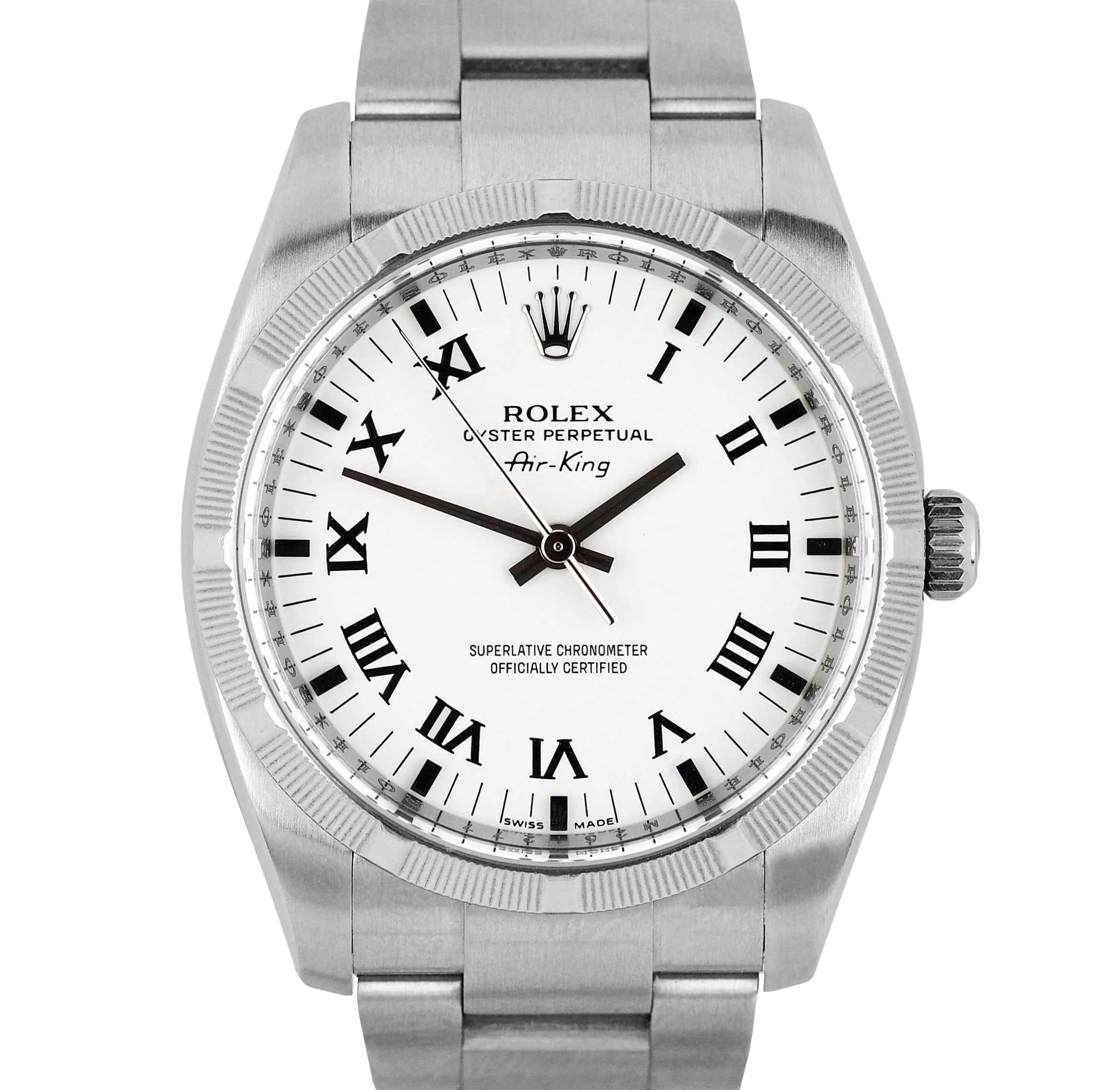 MINT Rolex Air-King Oyster Perpetual Steel White Roman 114210 34mm Watch 114200