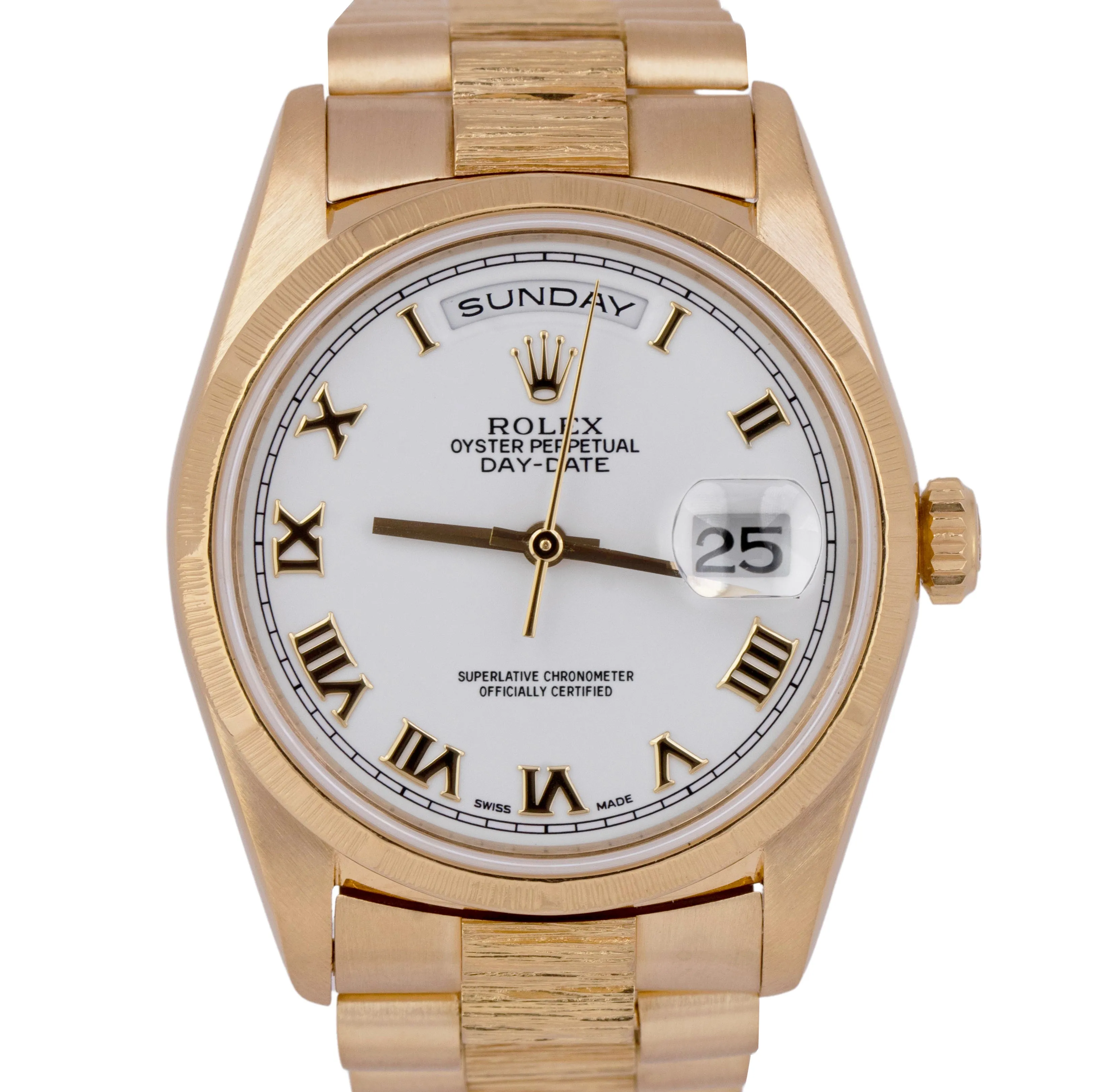 MINT Rolex Day-Date 36 Presidential White 18K Bark Double QuickSet Watch 18248