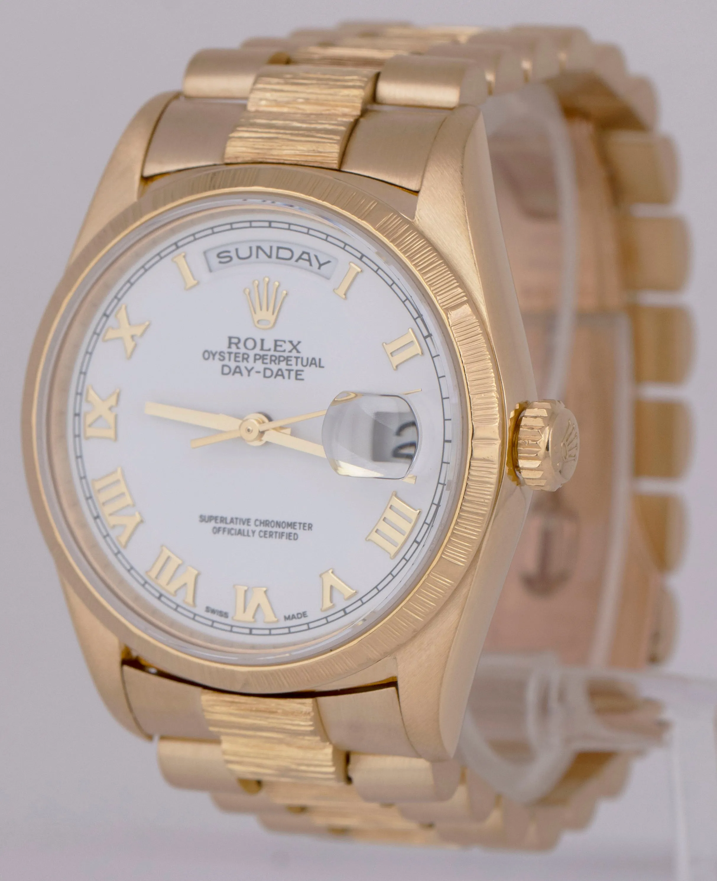 MINT Rolex Day-Date 36 Presidential White 18K Bark Double QuickSet Watch 18248