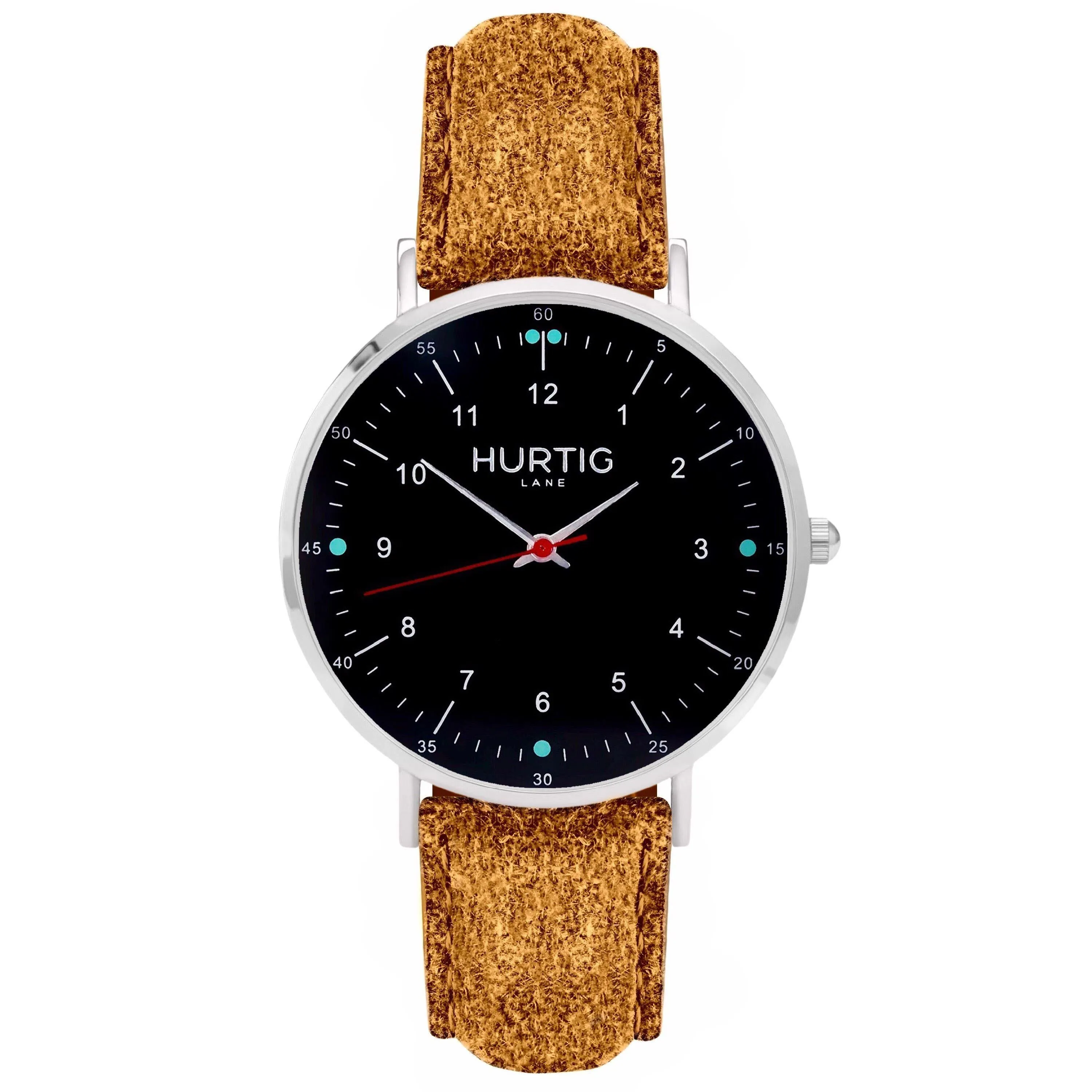 Moderna Vegan Suede Watch Silver, Black & Coral