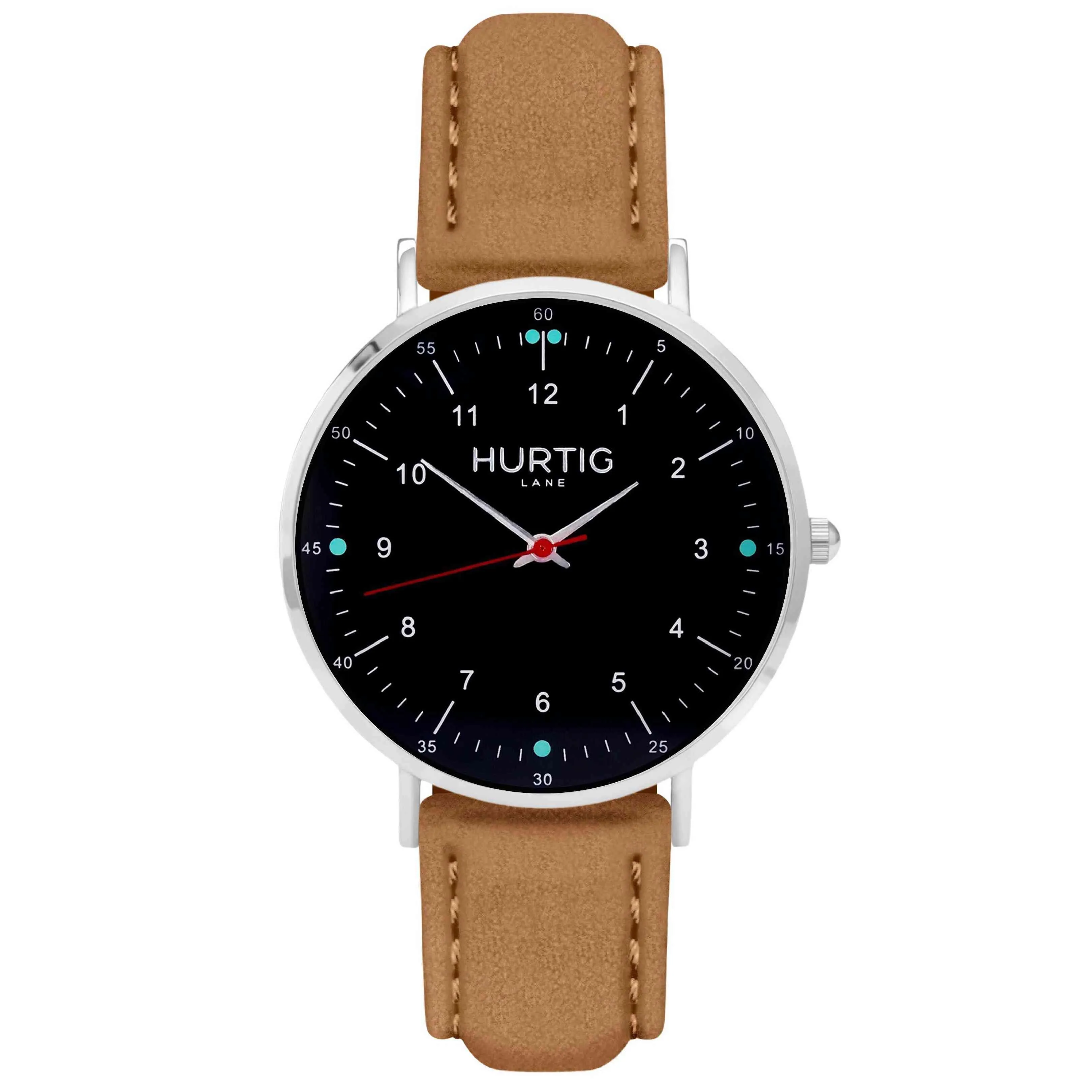 Moderna Vegan Suede Watch Silver, Black & Coral
