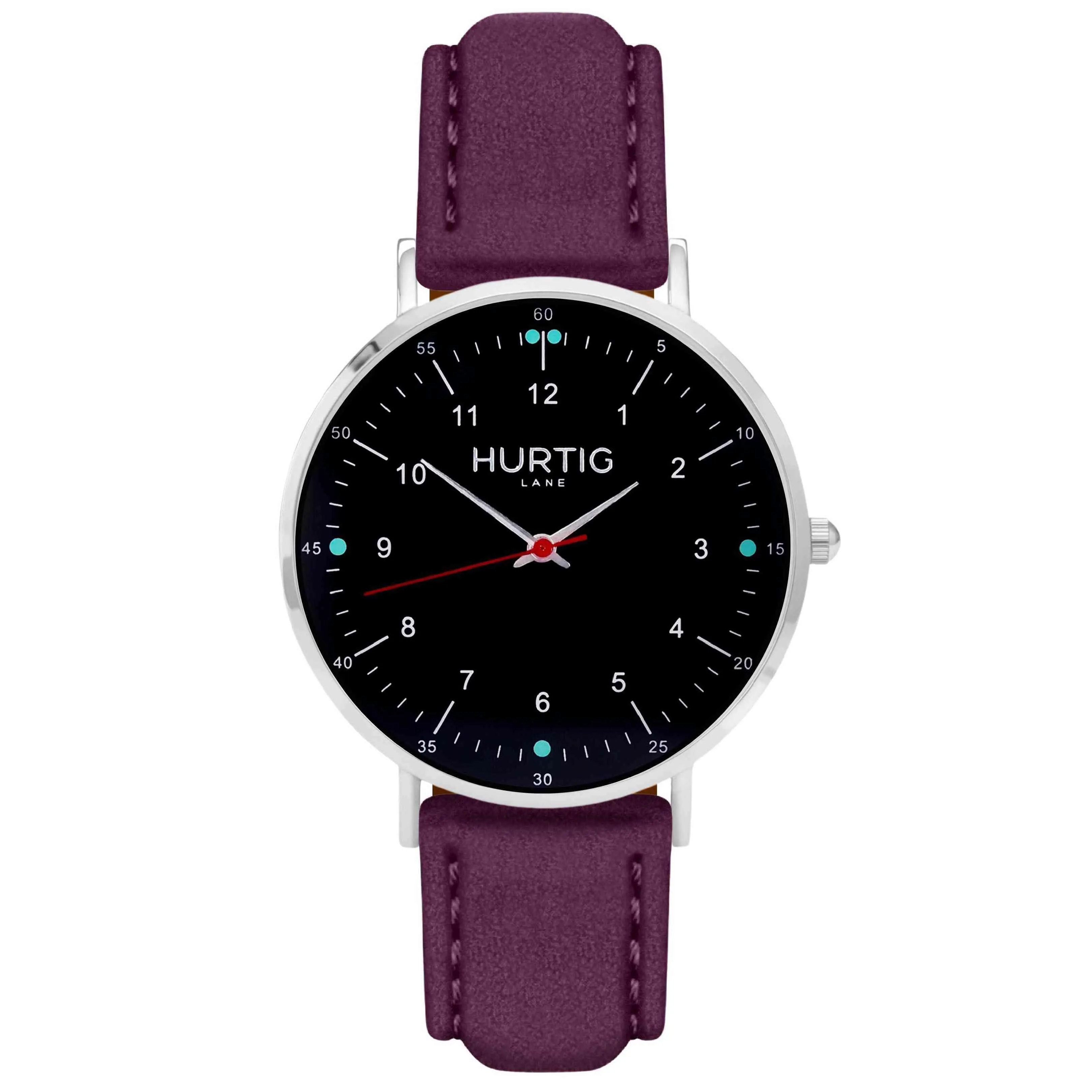 Moderna Vegan Suede Watch Silver, Black & Coral