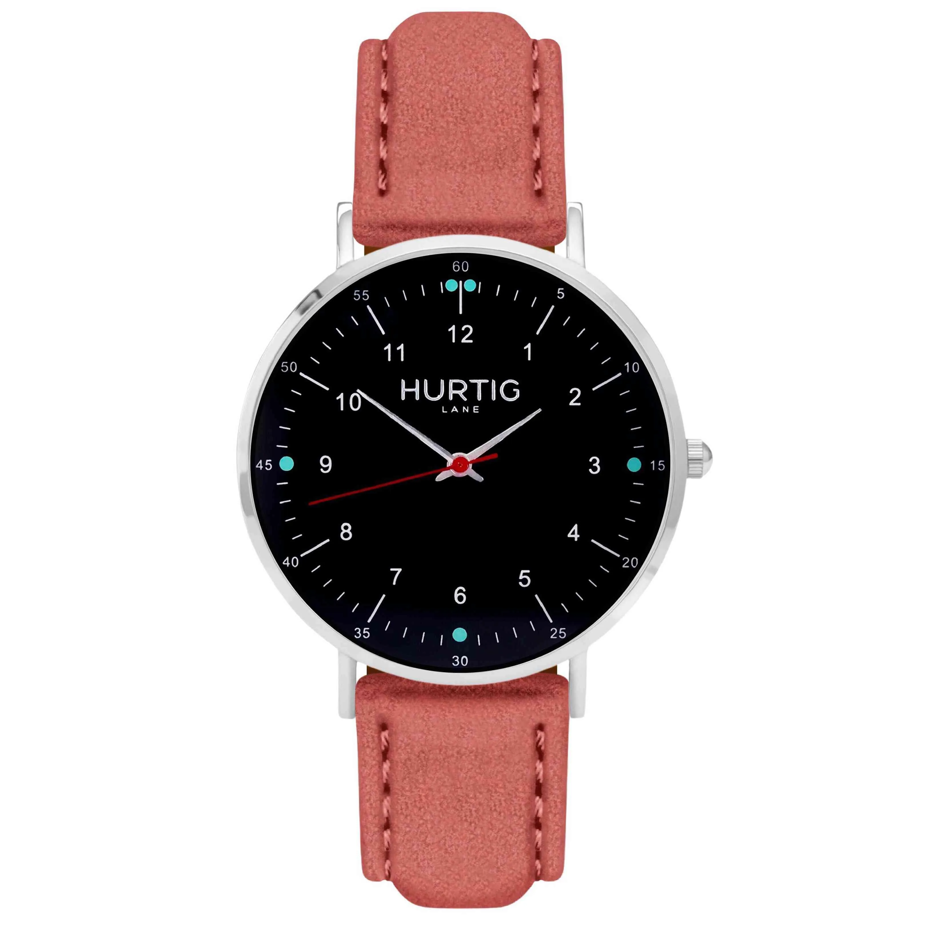 Moderna Vegan Suede Watch Silver, Black & Coral