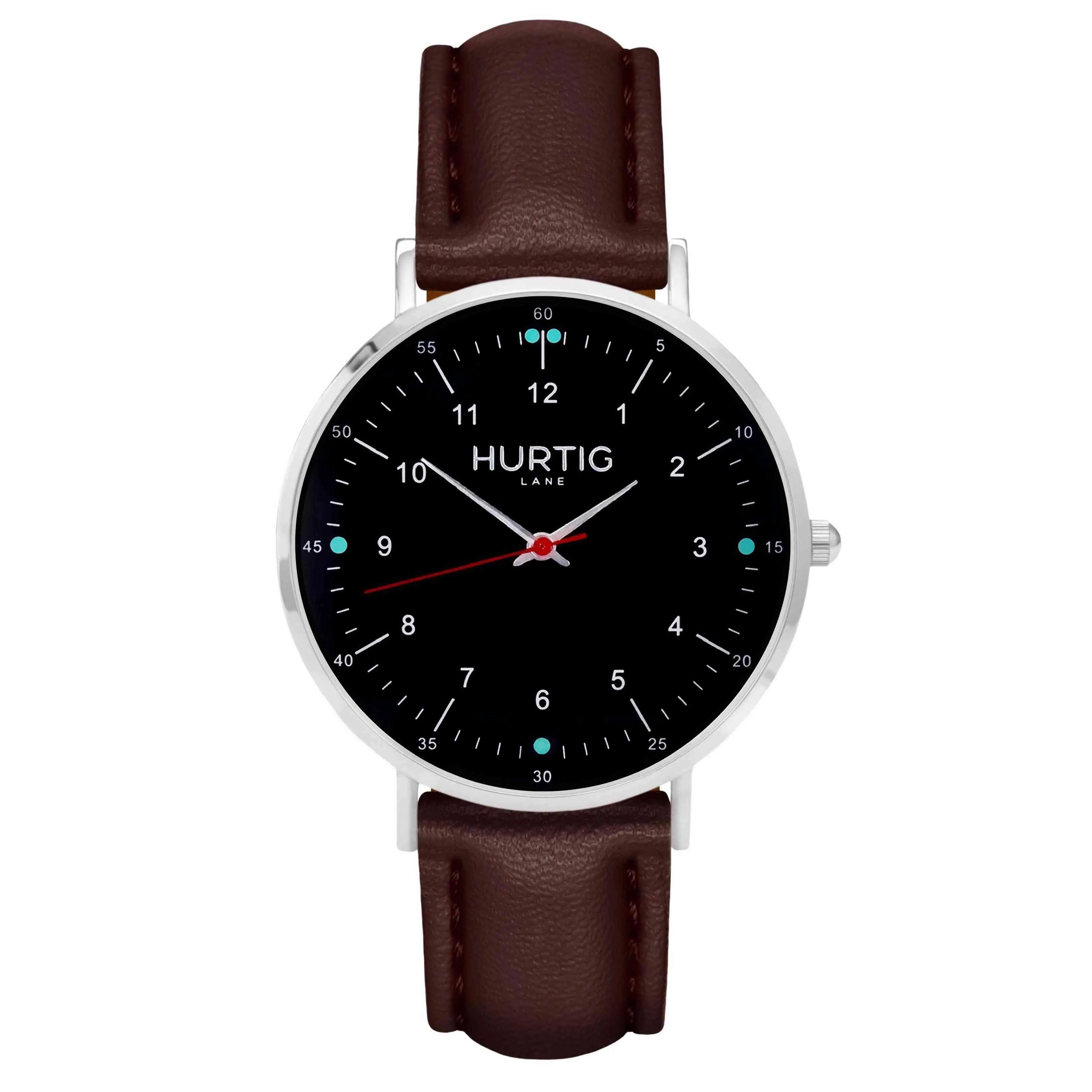Moderno Vegan Leather Watch Silver, Black & Coral