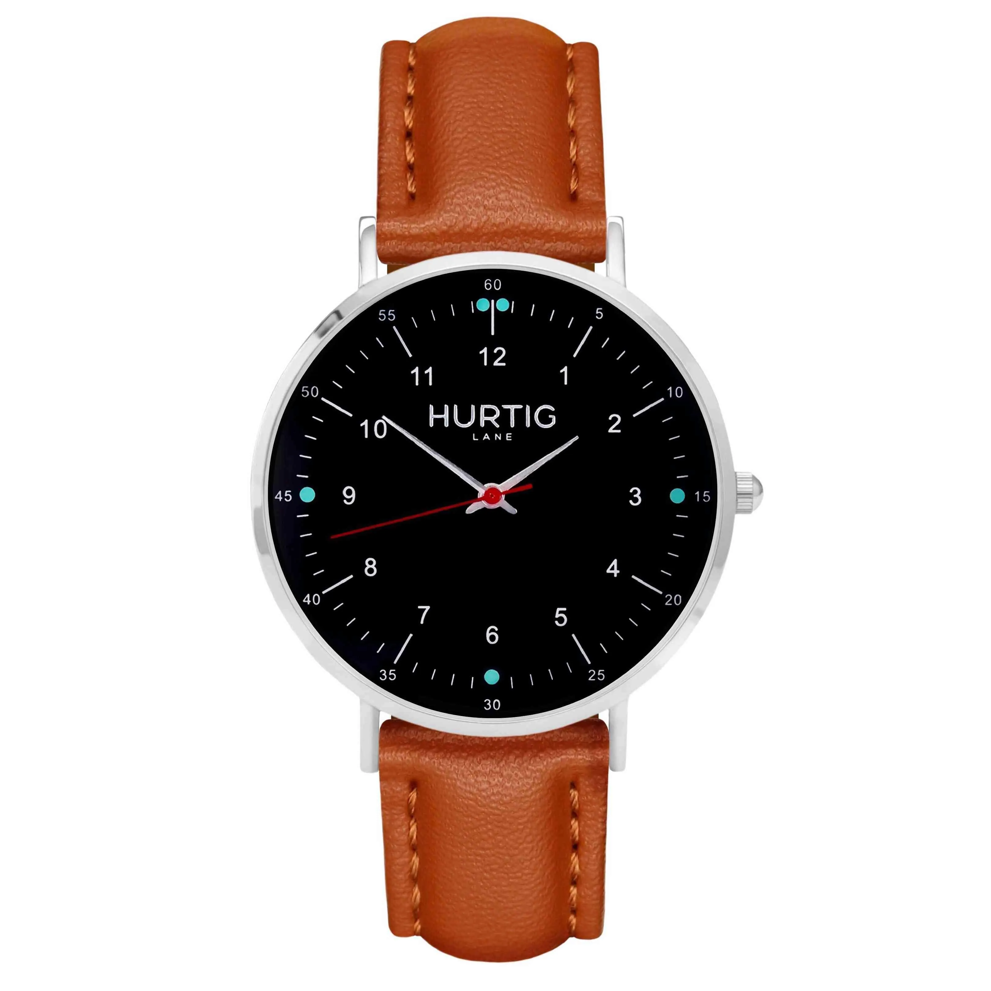 Moderno Vegan Leather Watch Silver, Black & Coral