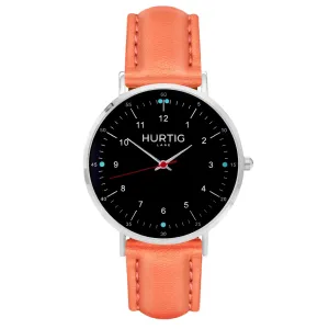 Moderno Vegan Leather Watch Silver, Black & Coral