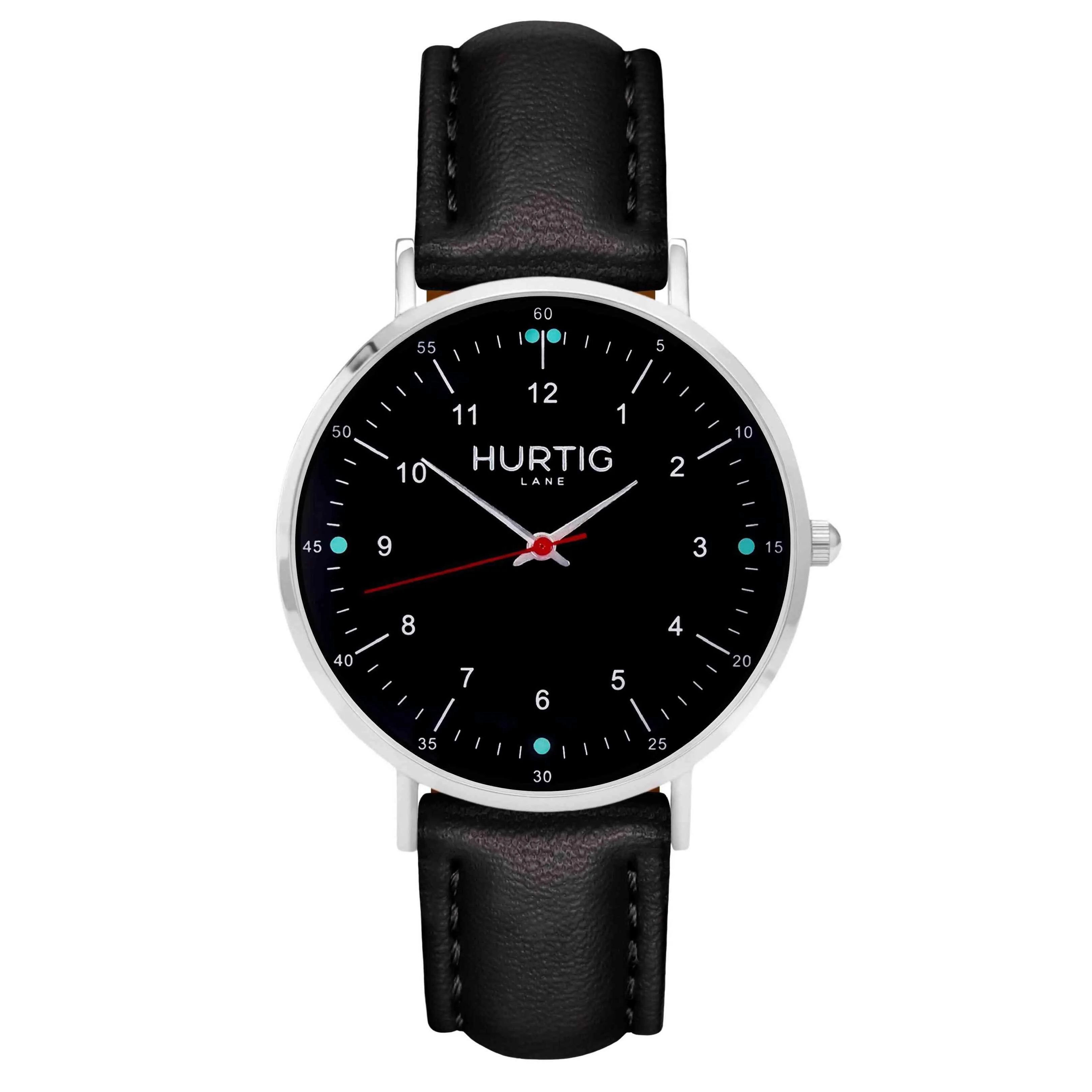 Moderno Vegan Leather Watch Silver, Black & Coral