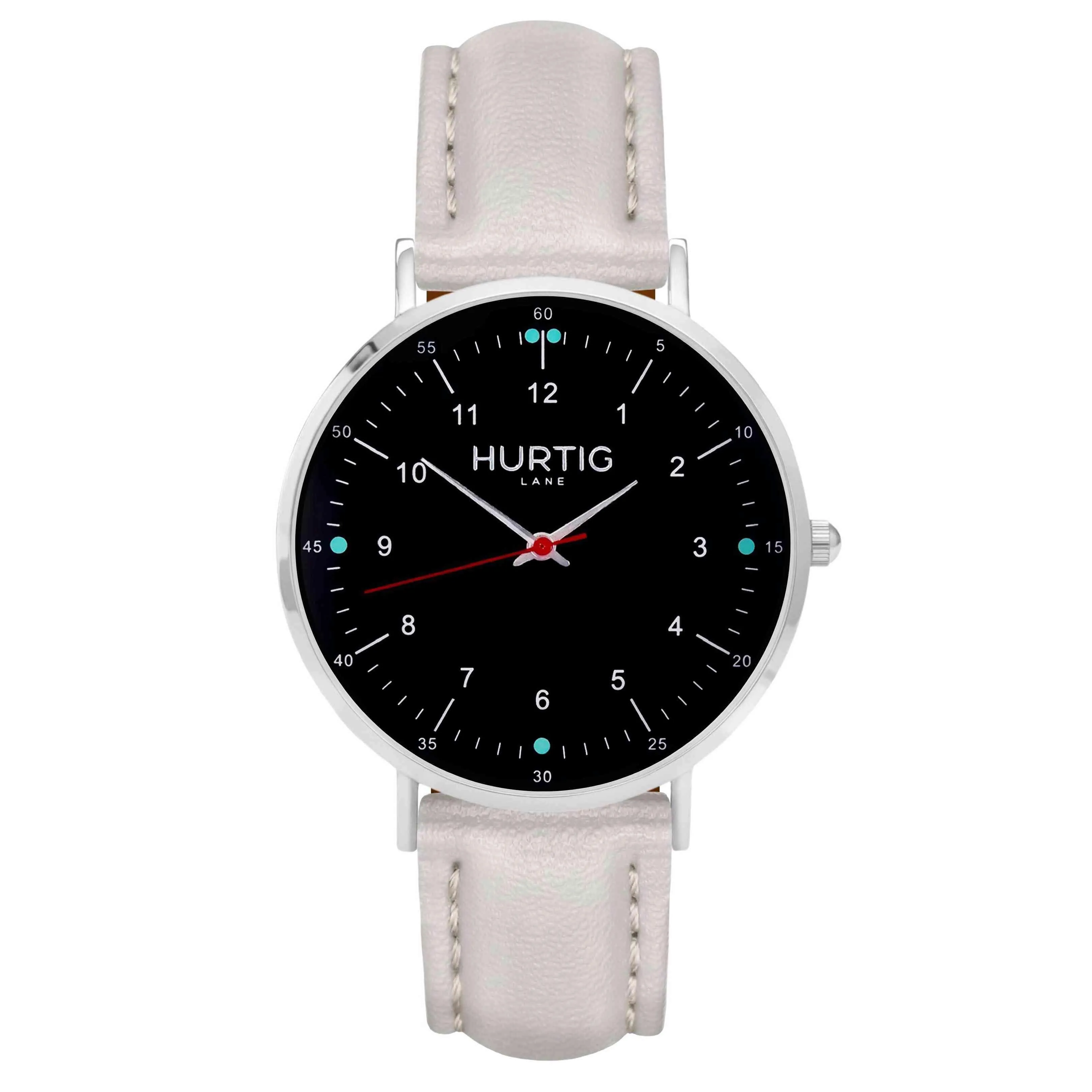 Moderno Vegan Leather Watch Silver, Black & Coral