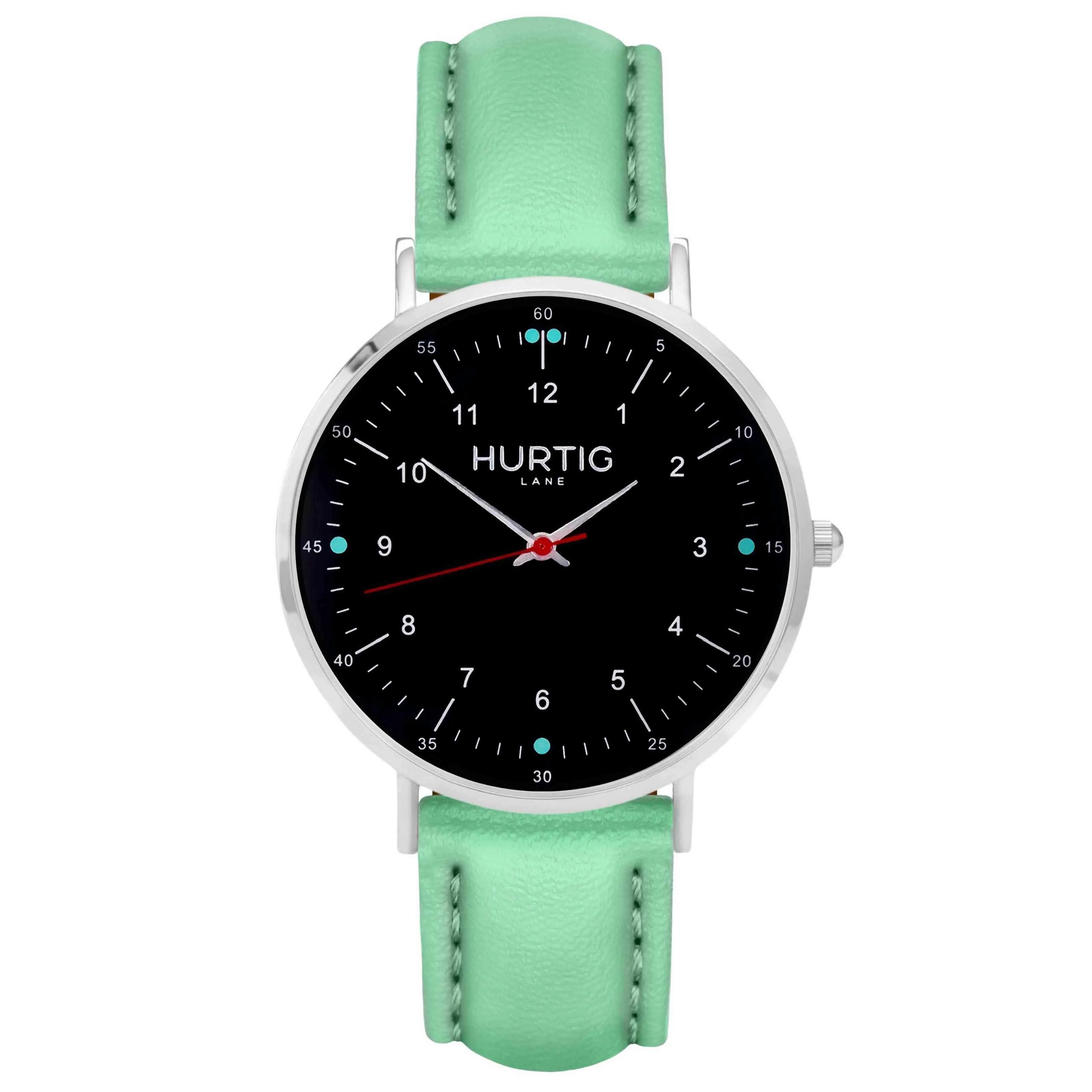 Moderno Vegan Leather Watch Silver, Black & Coral