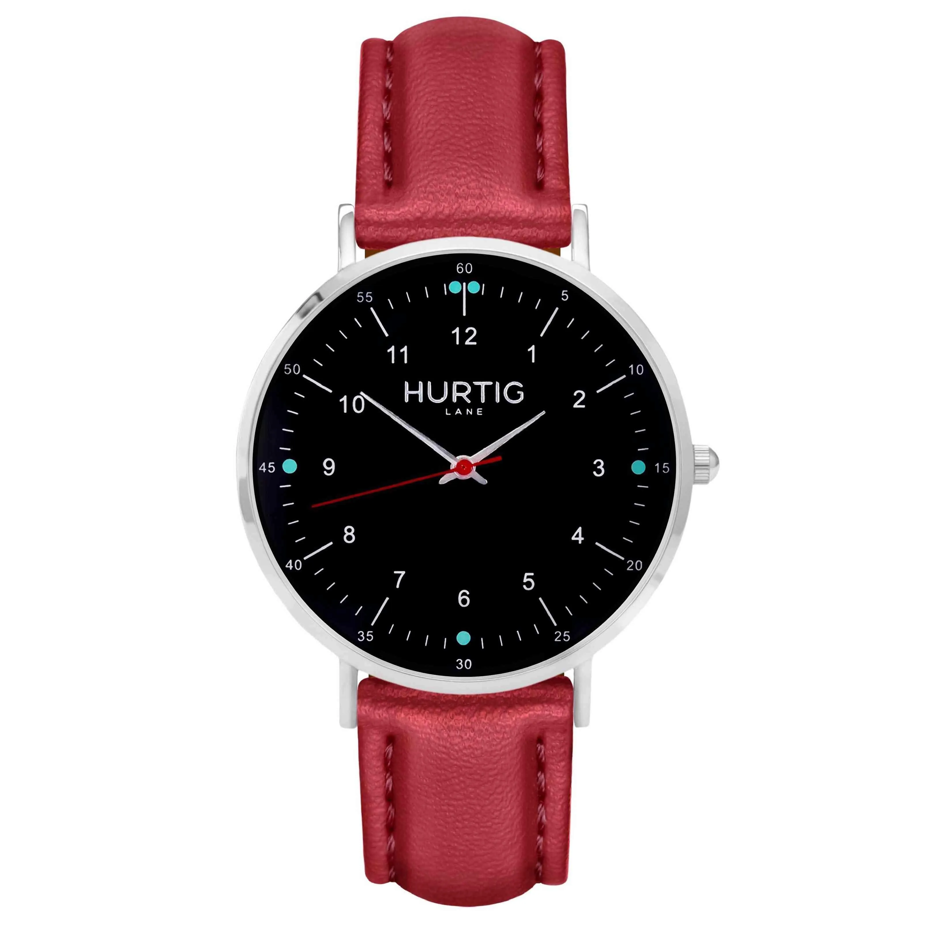 Moderno Vegan Leather Watch Silver, Black & Coral