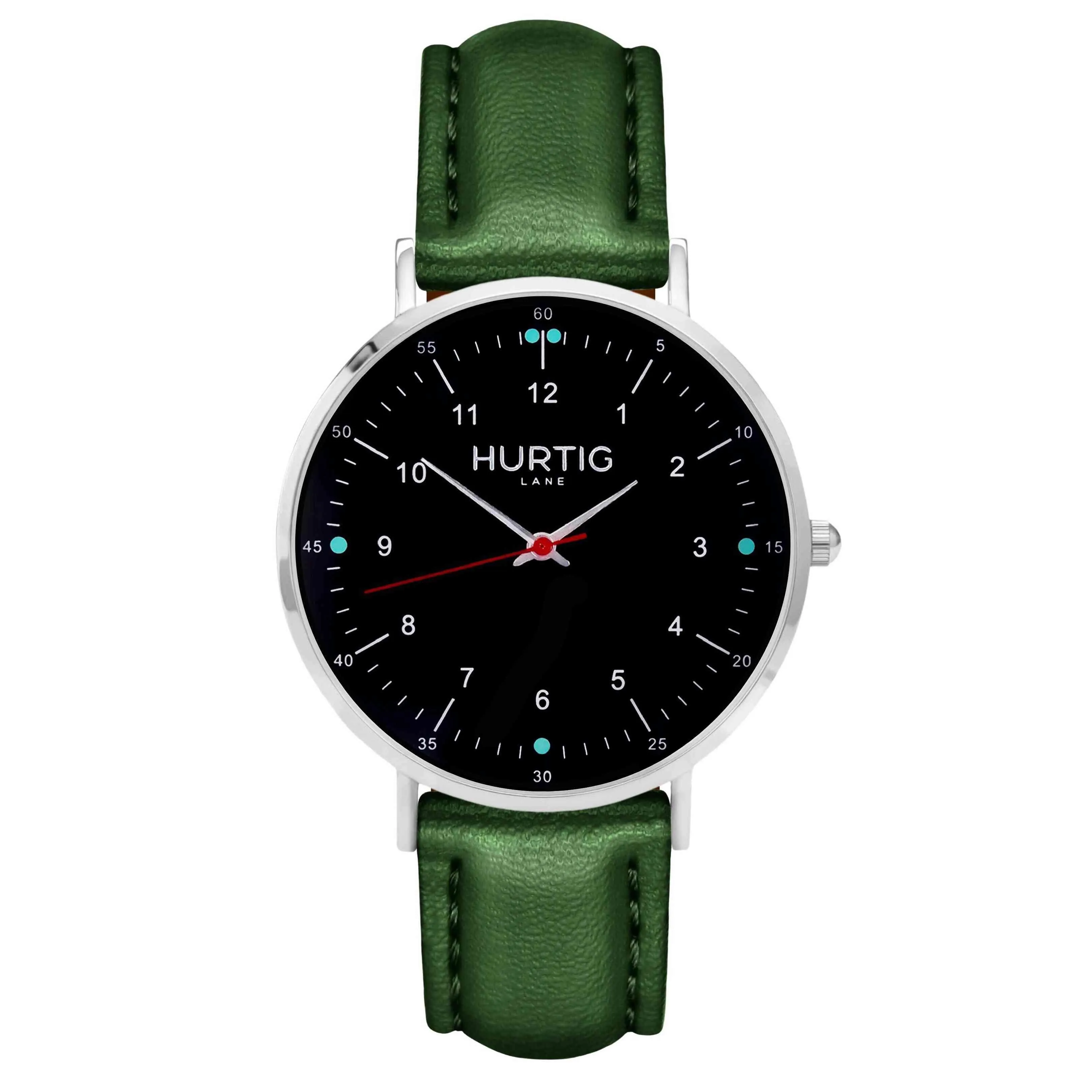 Moderno Vegan Leather Watch Silver, Black & Coral