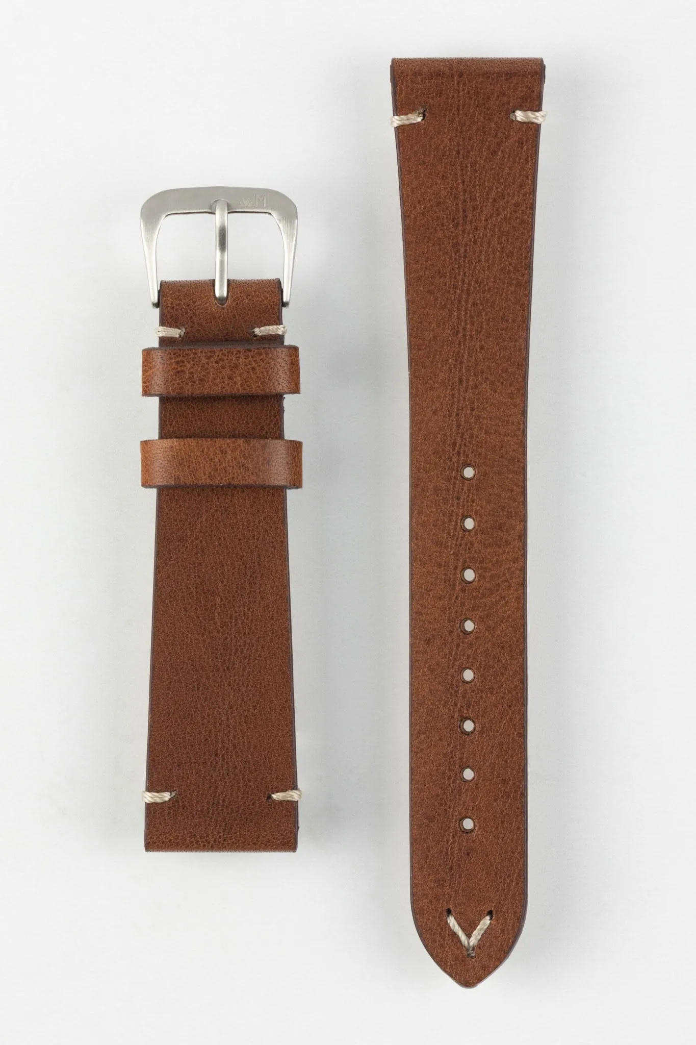 Morellato POLLOCK Vintage Lug-Stitched Calfskin Leather Watch Strap in BROWN