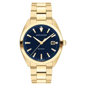 Movado Heritage Series Datron Mens Gold Tone Blue Dial Watch