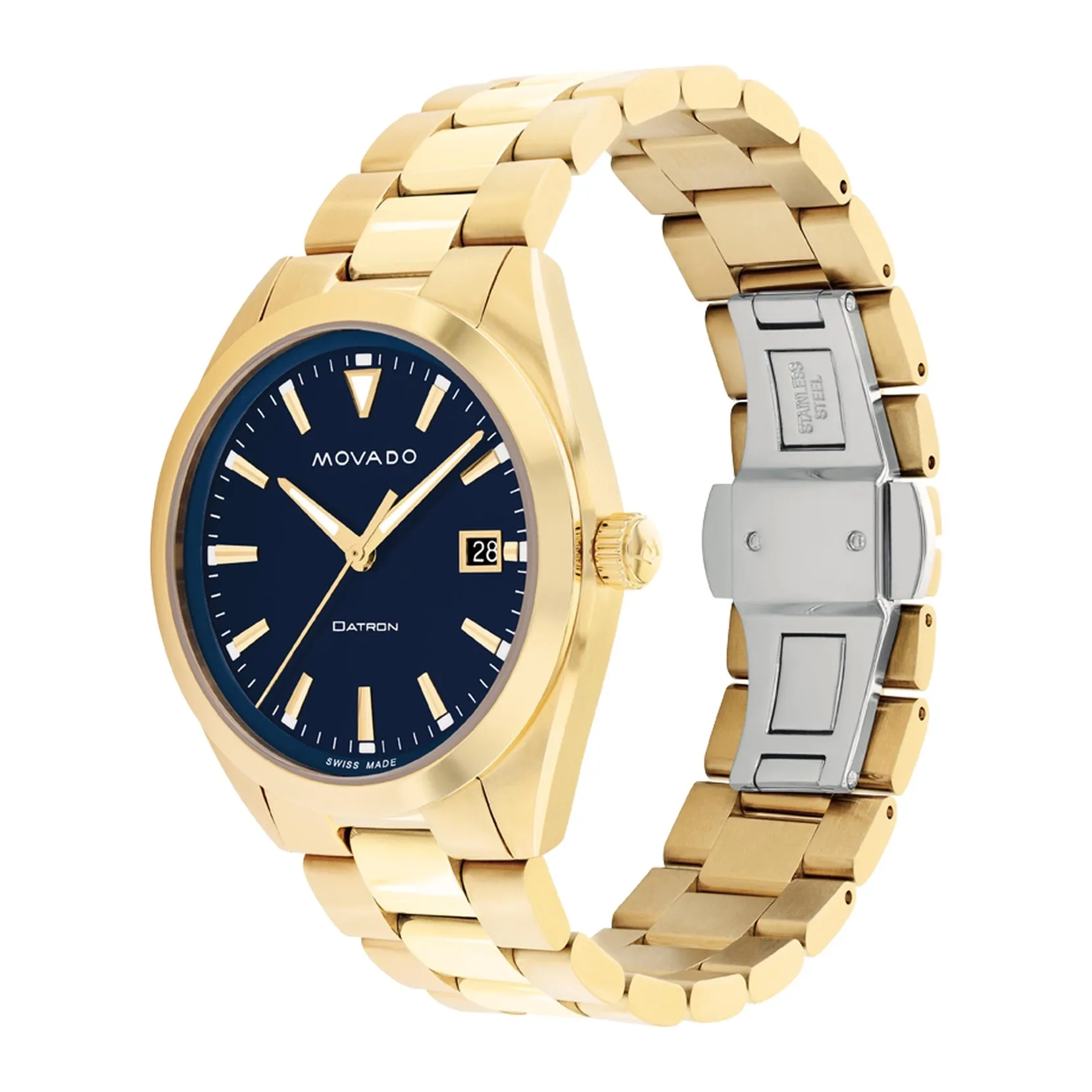 Movado Heritage Series Datron Mens Gold Tone Blue Dial Watch