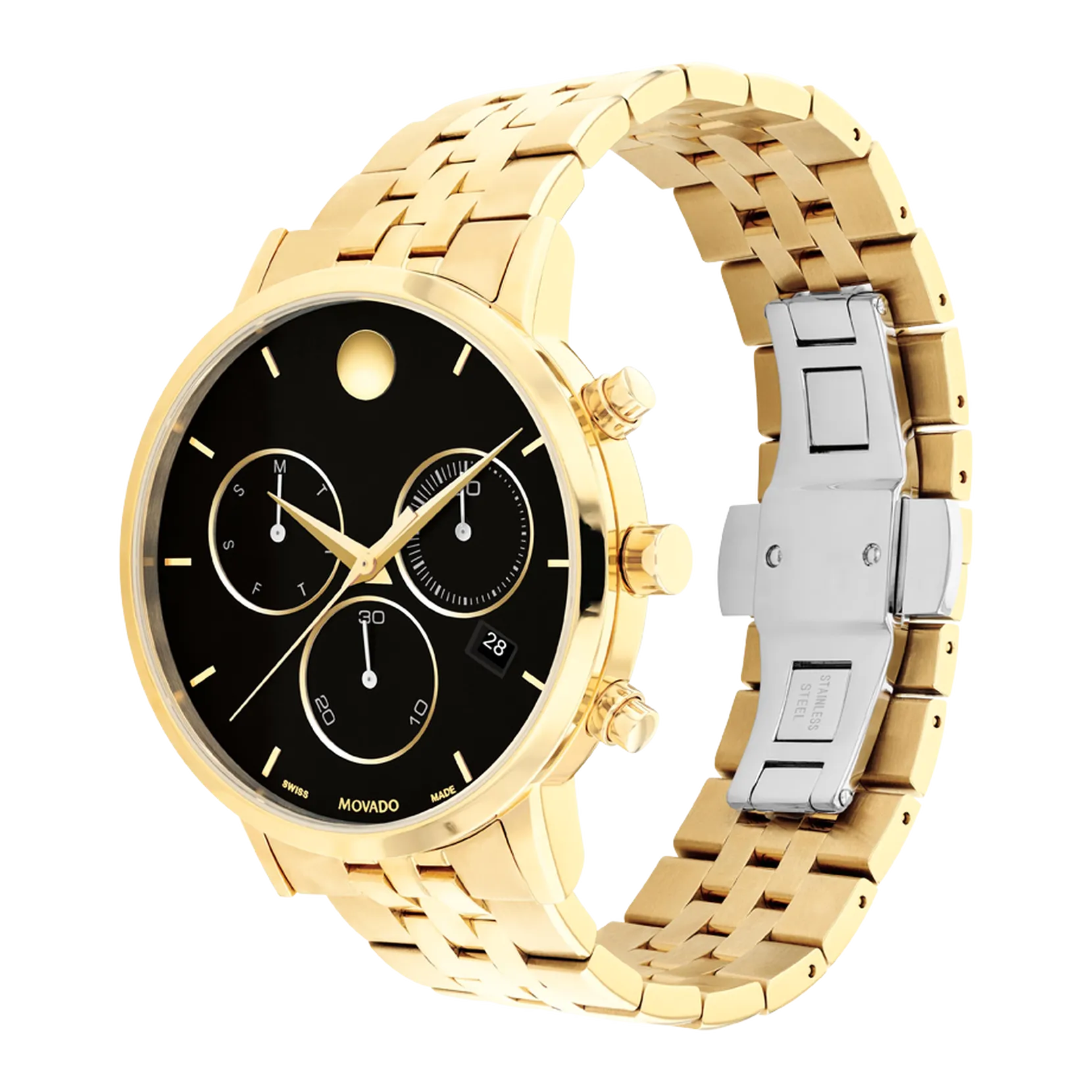 Movado Museum Classic Mens Stainless Steel Black Dial Chronograph Watch