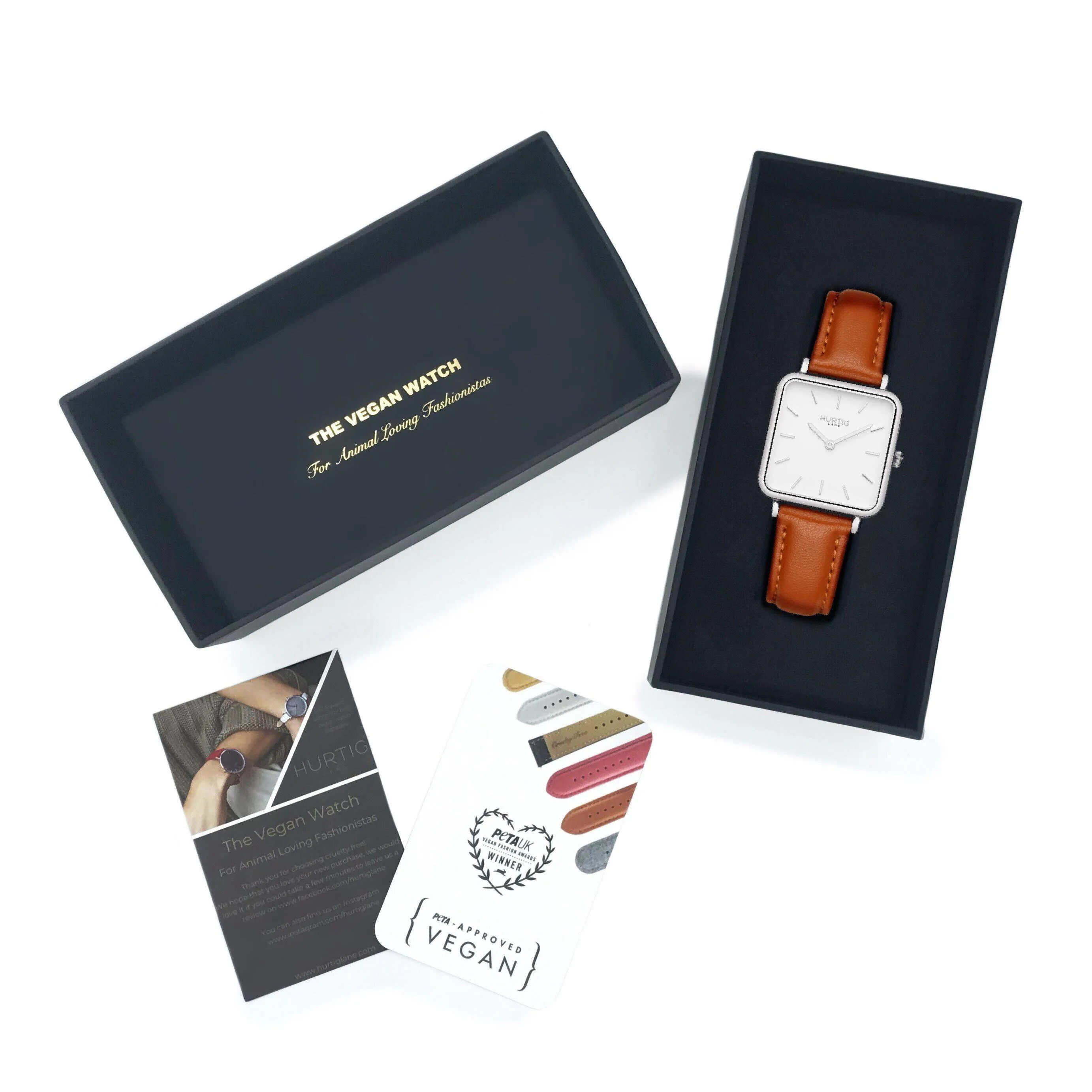 Neliö Square Vegan Leather Watch Silver, White & Tan