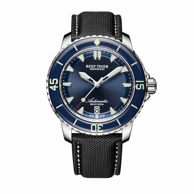 New 2020 Reef Tiger/RT Super Luminous Dive Watches Mens Blue Dial Analog Automatic Watches Nylon Strap reloj hombre RGA3035
