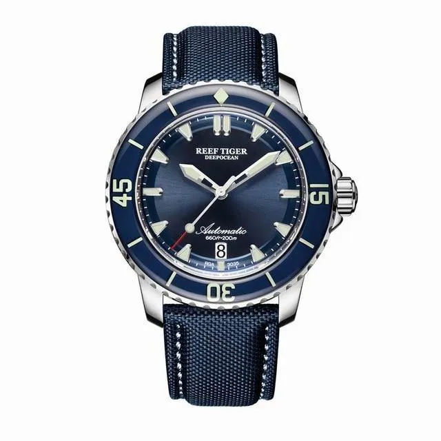 New 2020 Reef Tiger/RT Super Luminous Dive Watches Mens Blue Dial Analog Automatic Watches Nylon Strap reloj hombre RGA3035