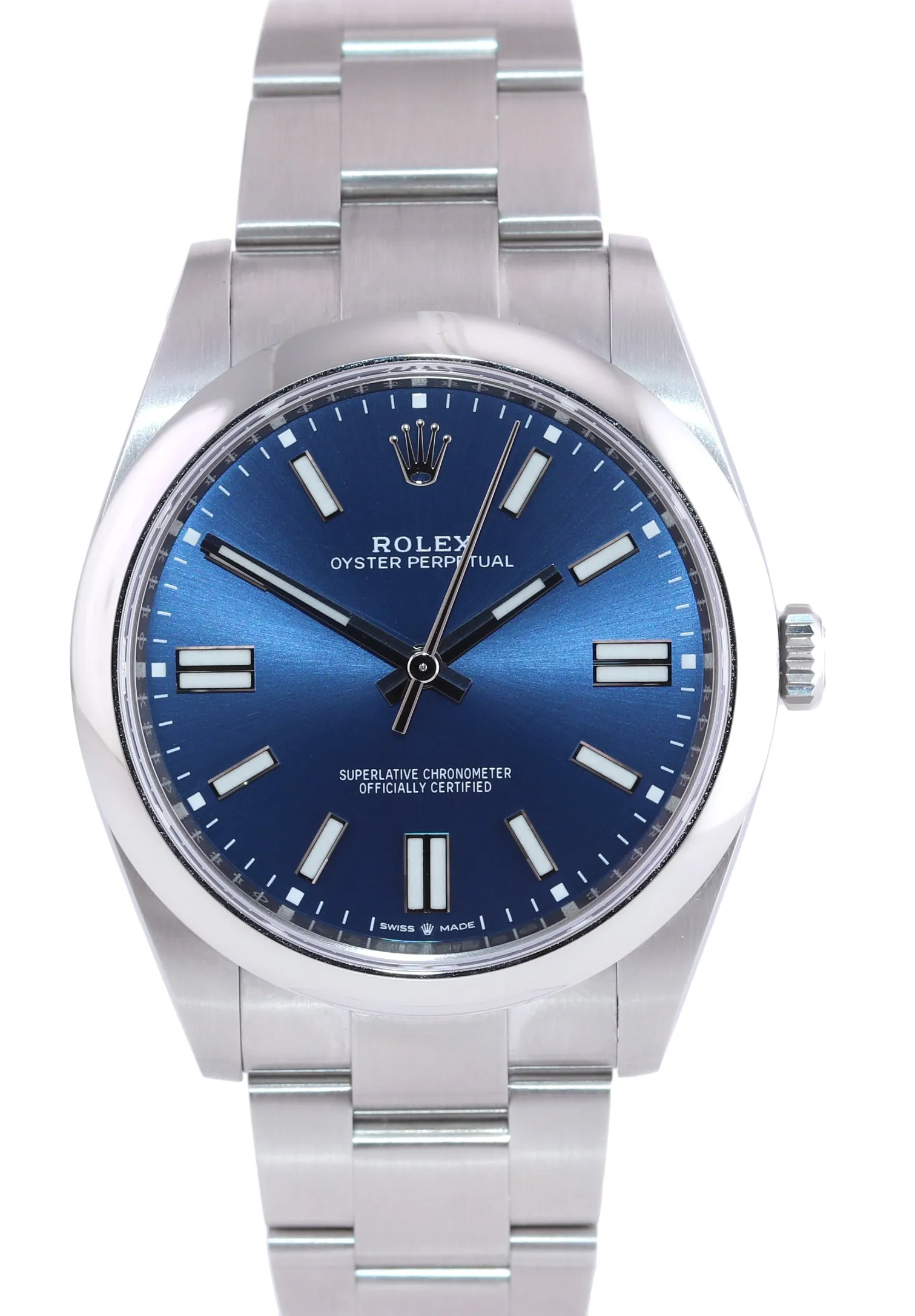 NEW 2022 PAPERS Rolex Oyster Perpetual 41mm Blue Stick Oyster Watch 124300 Box