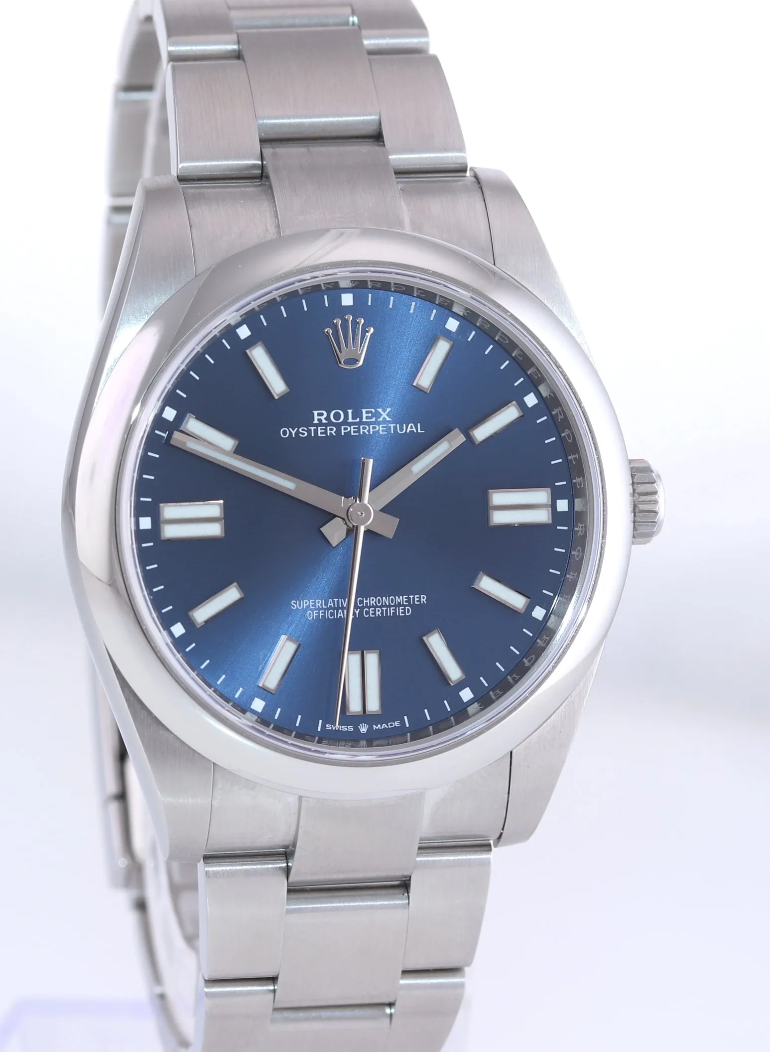 NEW 2022 PAPERS Rolex Oyster Perpetual 41mm Blue Stick Oyster Watch 124300 Box