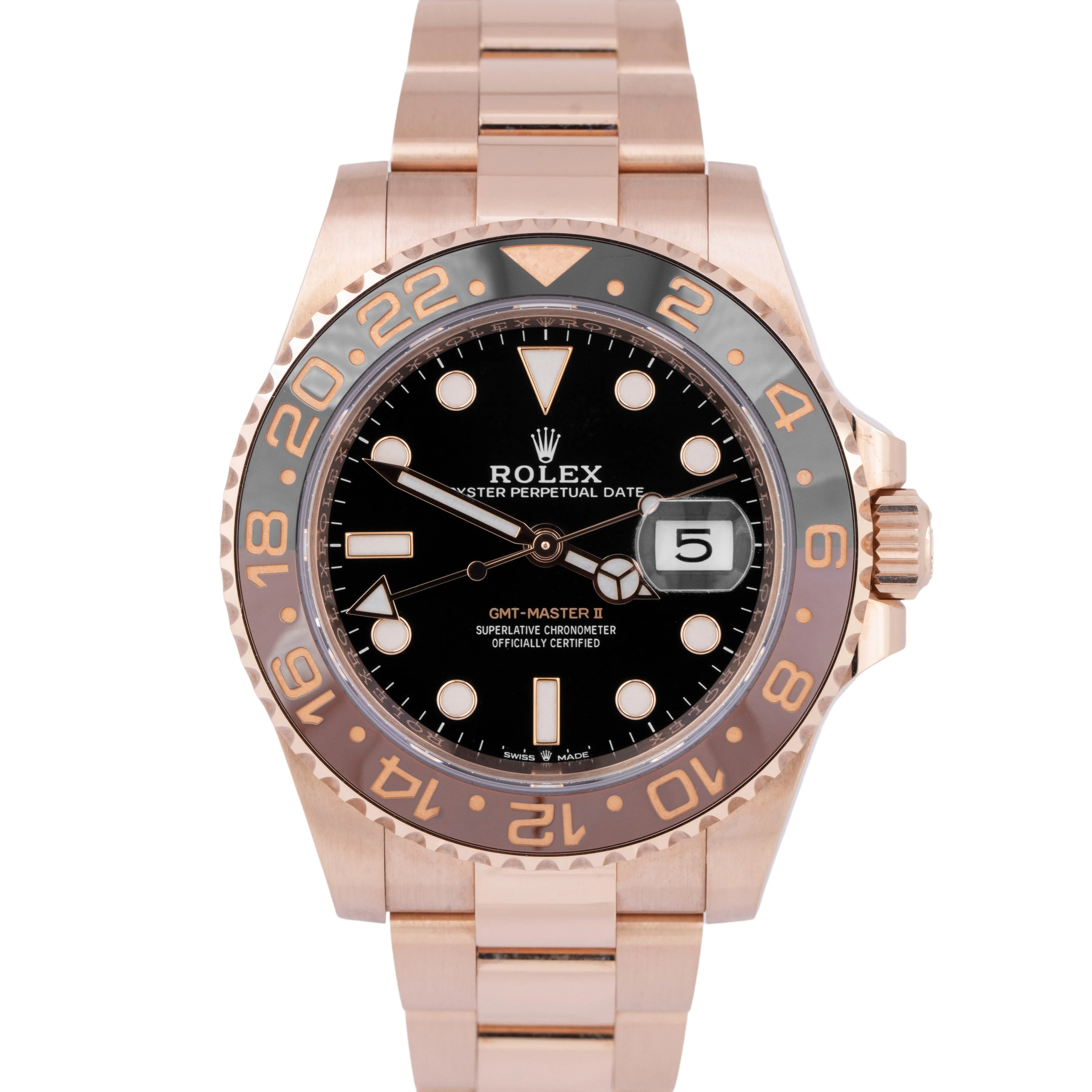 NEW PAPERS Rolex GMT-Master II Root Beer 18K Rose Gold 40mm Watch 126715CHNR B P