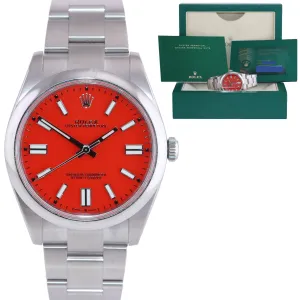 OCT 2021 BRAND NEW PAPERS Rolex Oyster Perpetual 41mm Coral Red Watch 124300