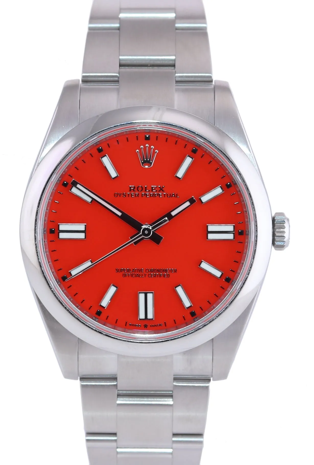 OCT 2021 BRAND NEW PAPERS Rolex Oyster Perpetual 41mm Coral Red Watch 124300