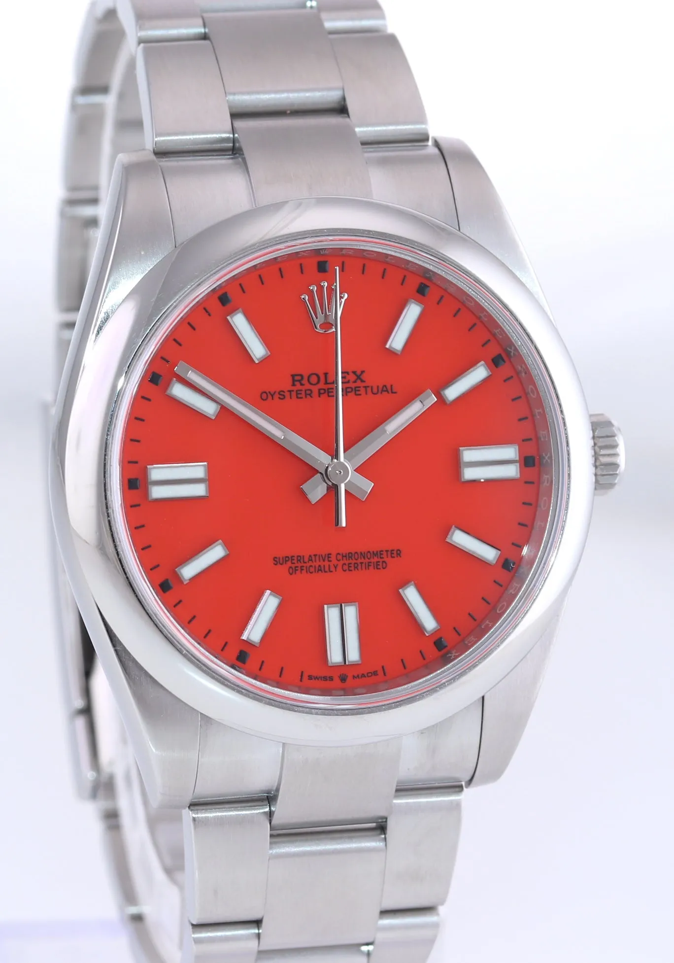 OCT 2021 BRAND NEW PAPERS Rolex Oyster Perpetual 41mm Coral Red Watch 124300