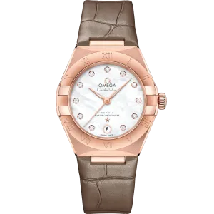 Omega Constellation 29 mm, Sedna™ gold on leather strap
