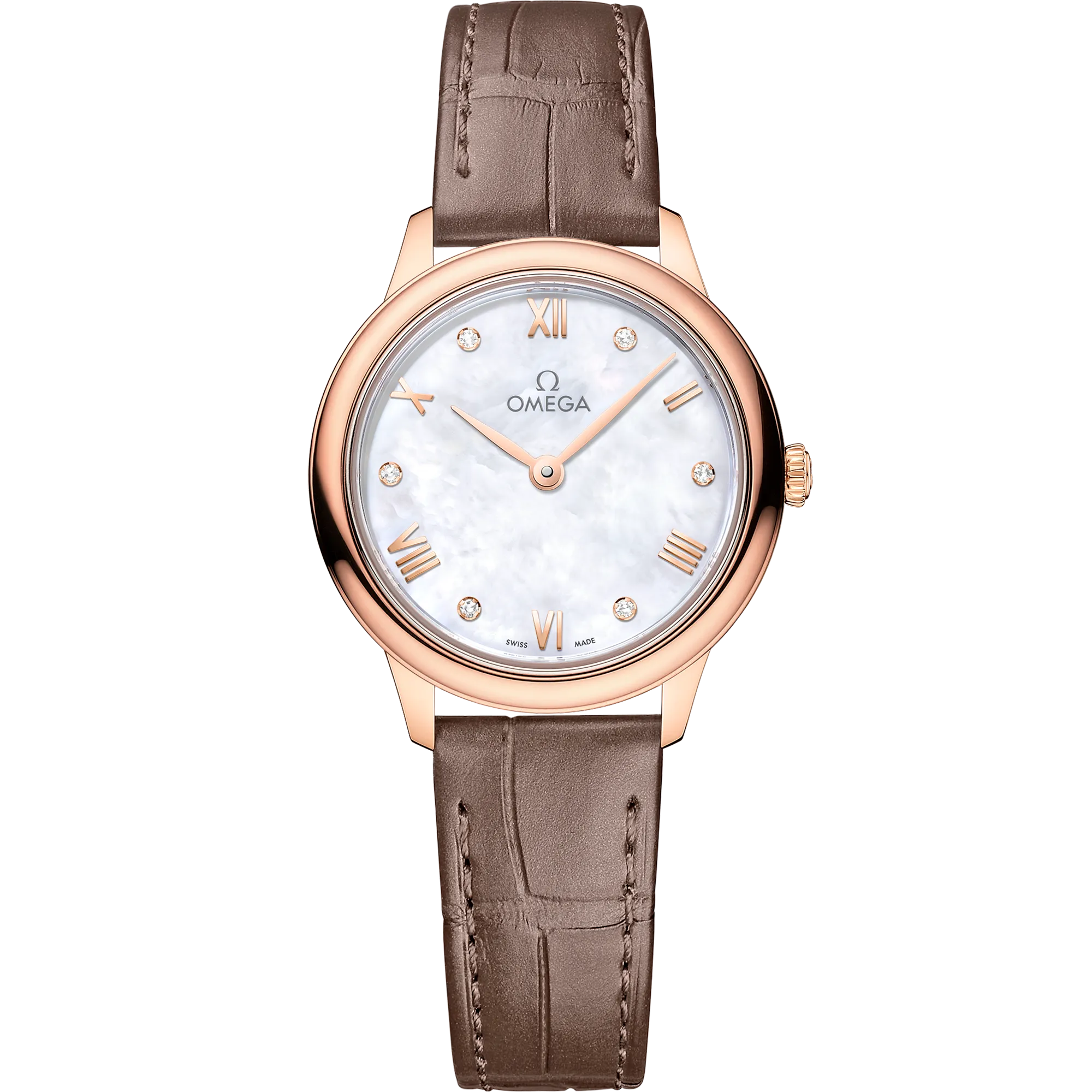 Omega De Ville Prestige 27.5 mm, Sedna™ gold on leather strap