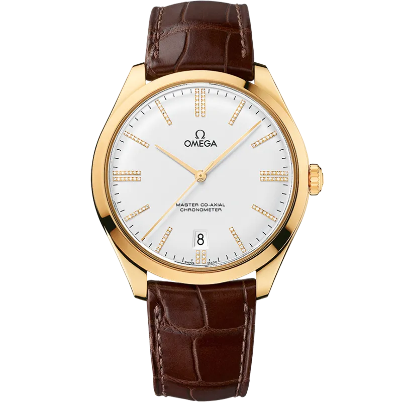 Omega De Ville Trésor 40 mm, yellow gold on leather strap