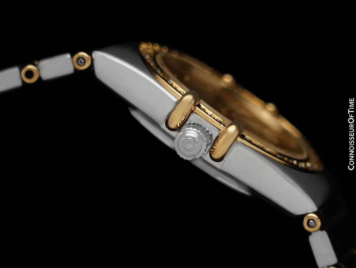 Omega Ladies Constellation Manhattan Bracelet Watch - 18K Gold, Stainless Steel & Factory Set Diamonds