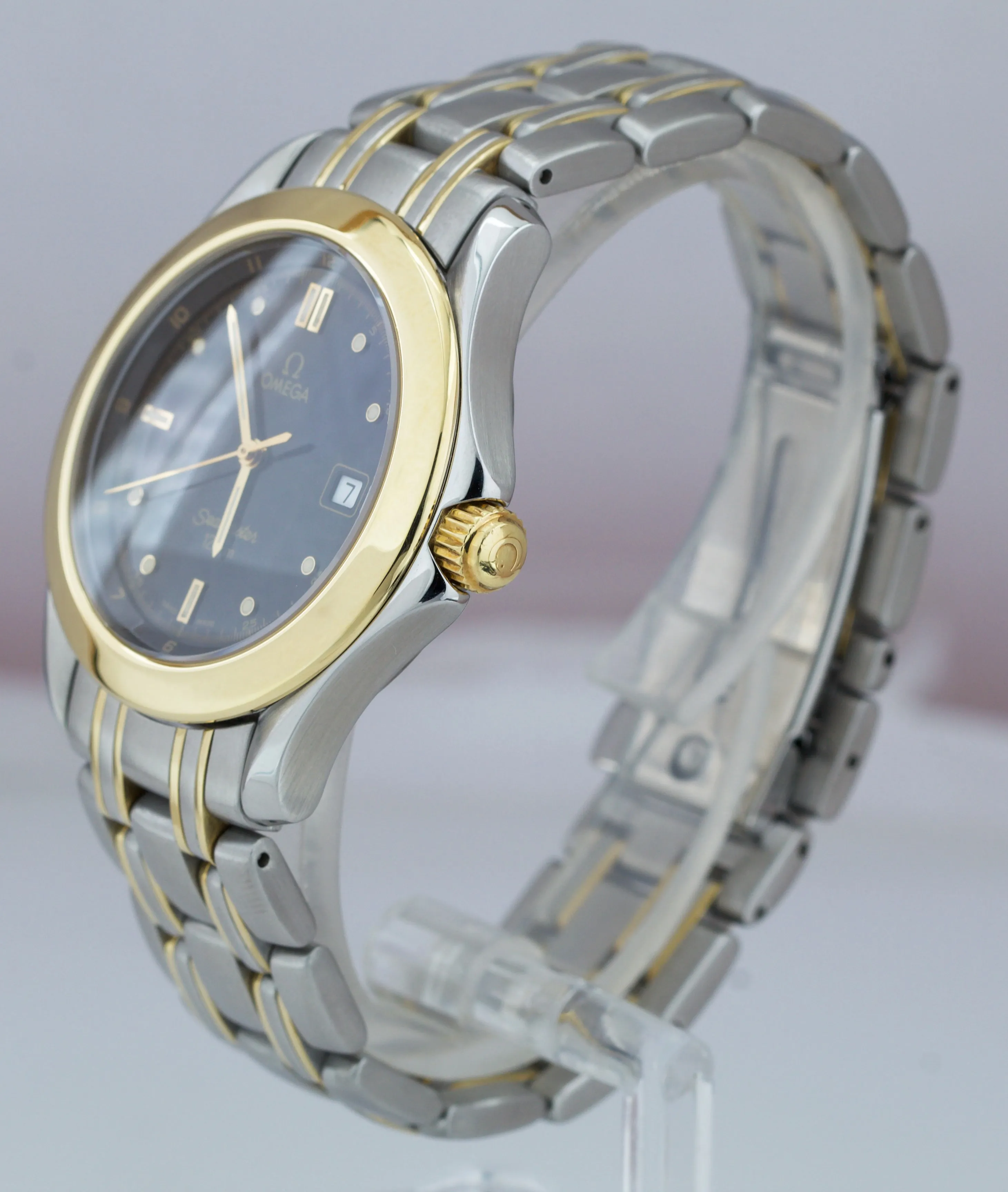 Omega Seamaster 120 Midsize 36mm Two-Tone Gold Black Steel Quartz Watch 196.1501