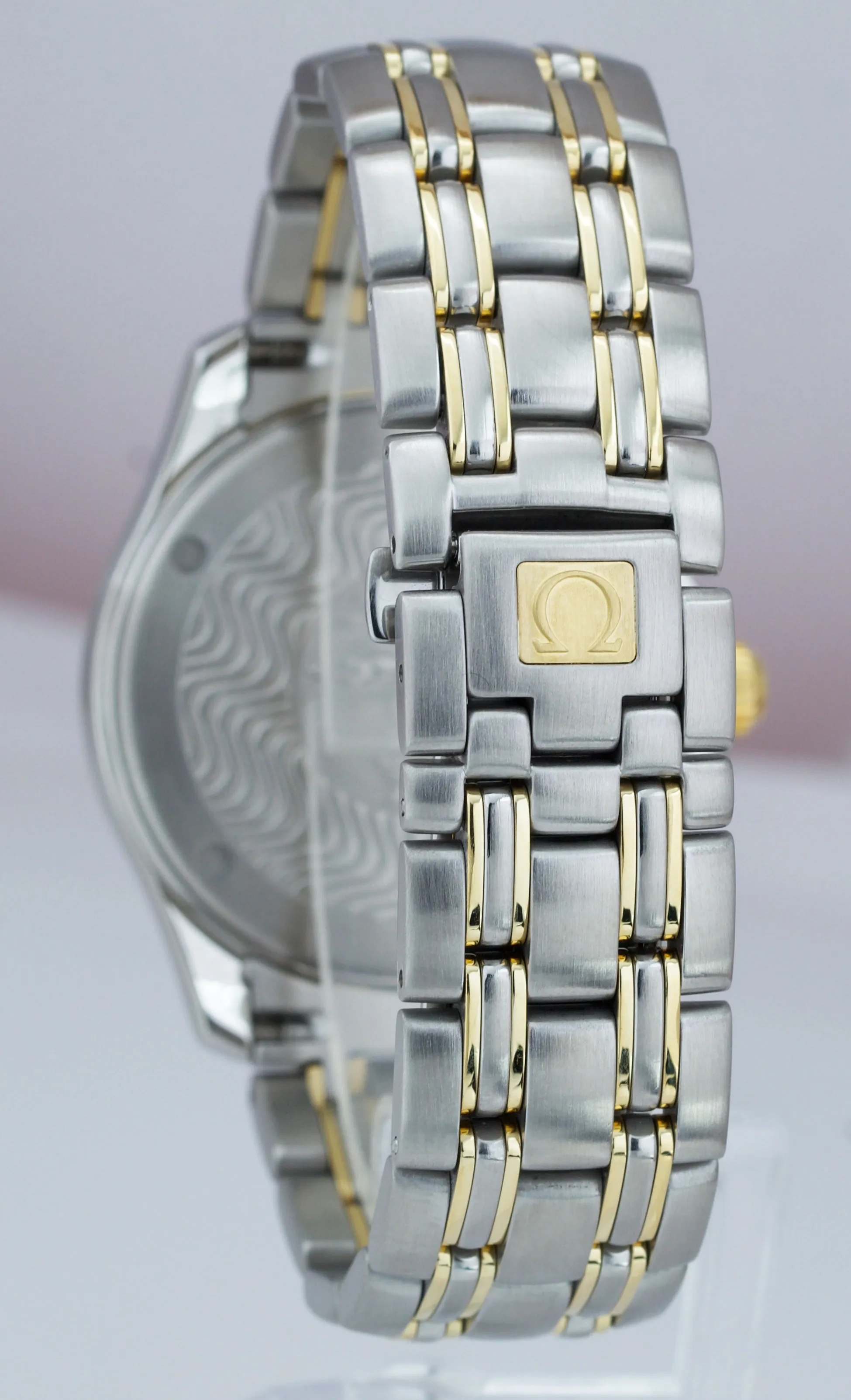 Omega Seamaster 120 Midsize 36mm Two-Tone Gold Black Steel Quartz Watch 196.1501