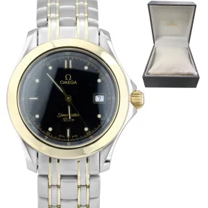 Omega Seamaster 120 Midsize 36mm Two-Tone Gold Black Steel Quartz Watch 196.1501