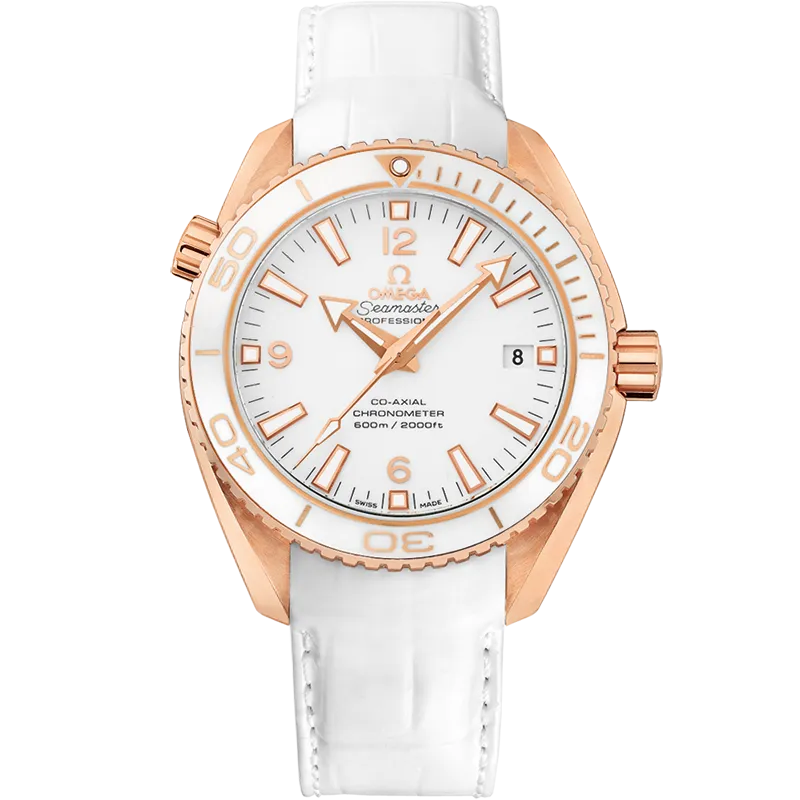 Omega Seamaster Planet Ocean 600M 42 mm, red gold on leather strap