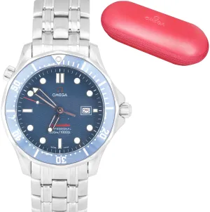 Omega Seamaster Professional 300M Blue Red Wave Steel Quartz 41mm Watch 2221.80