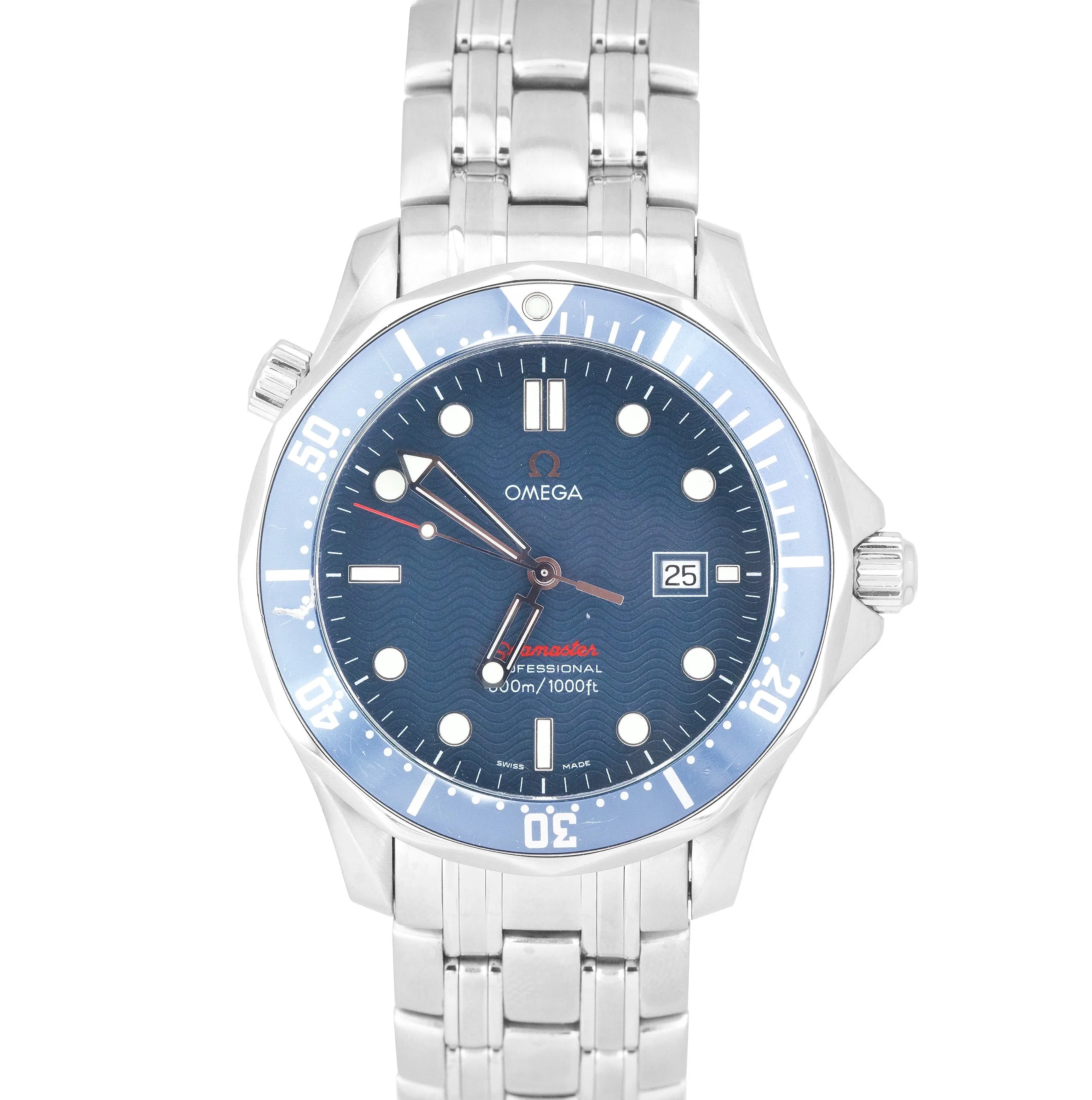 Omega Seamaster Professional 300M Blue Red Wave Steel Quartz 41mm Watch 2221.80